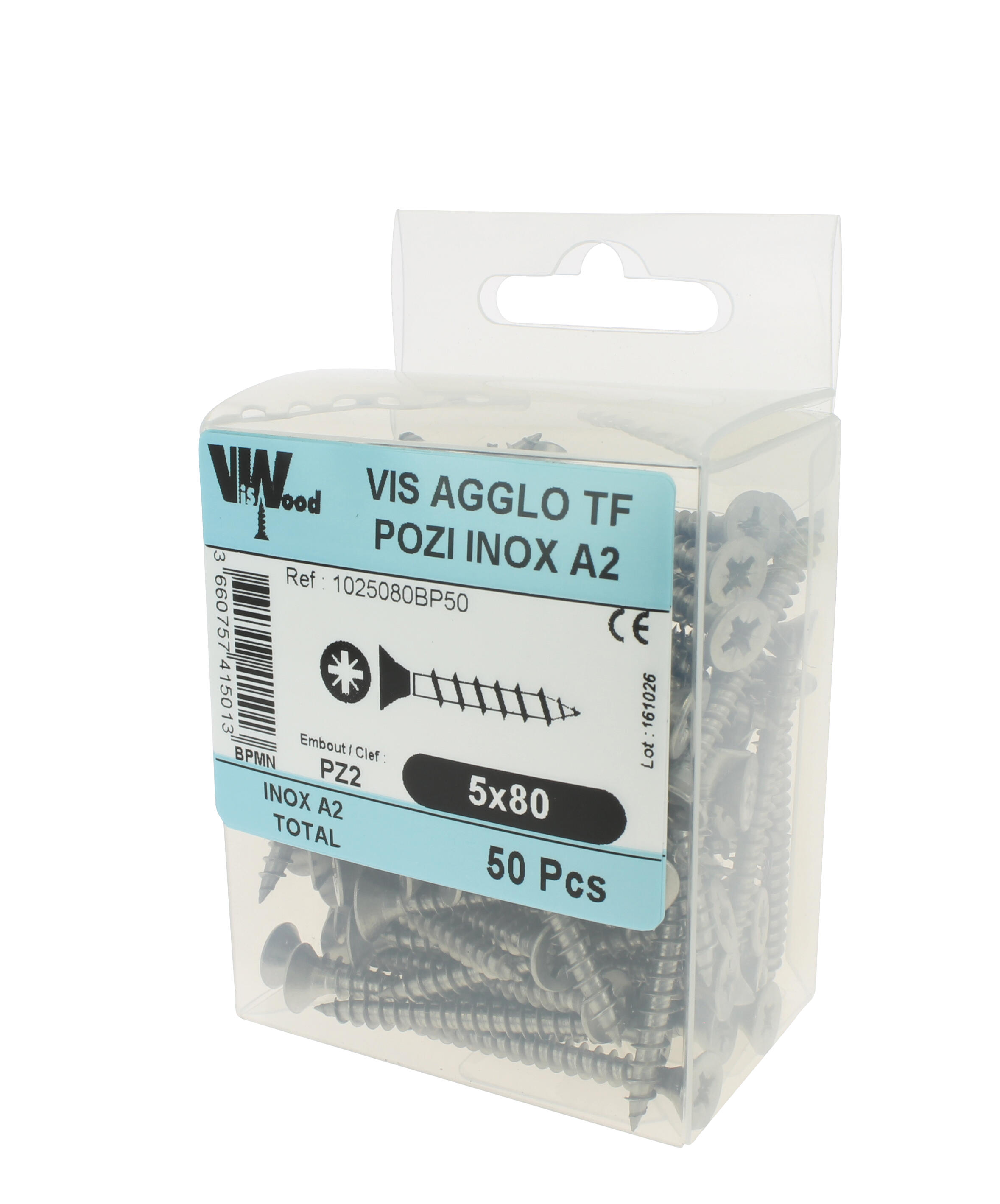 Vis bois inox A2 Diam. 5 x 80 mm Boîte de 50 - VISWOOD - 2