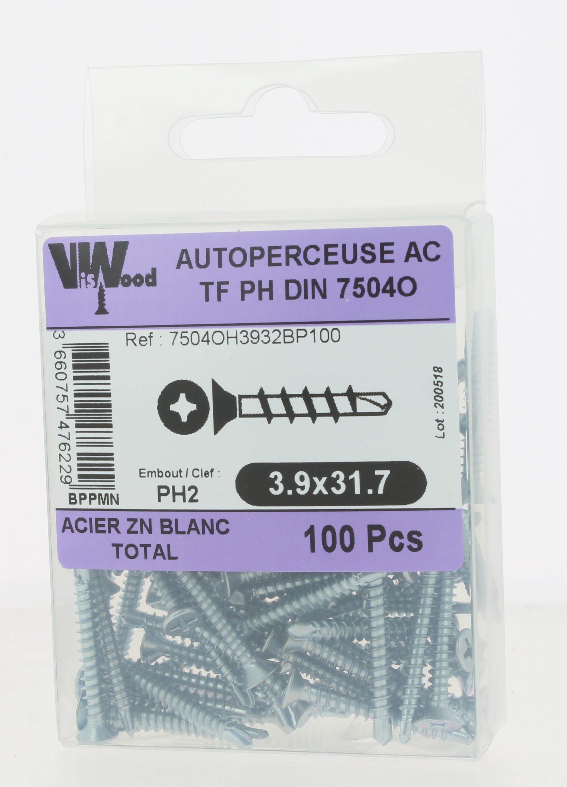 Vis autoforeuse Diam. 3,9 x 31,7 mm Boîte de 100 - VISWOOD - 3