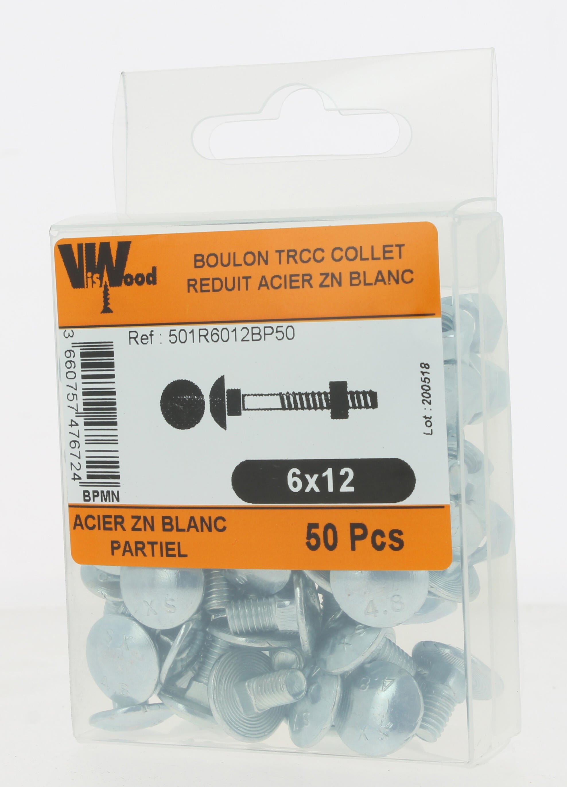 Boulon Diam.6 mm tête ronde collet carré Boîte de 50 - VISWOOD - 3