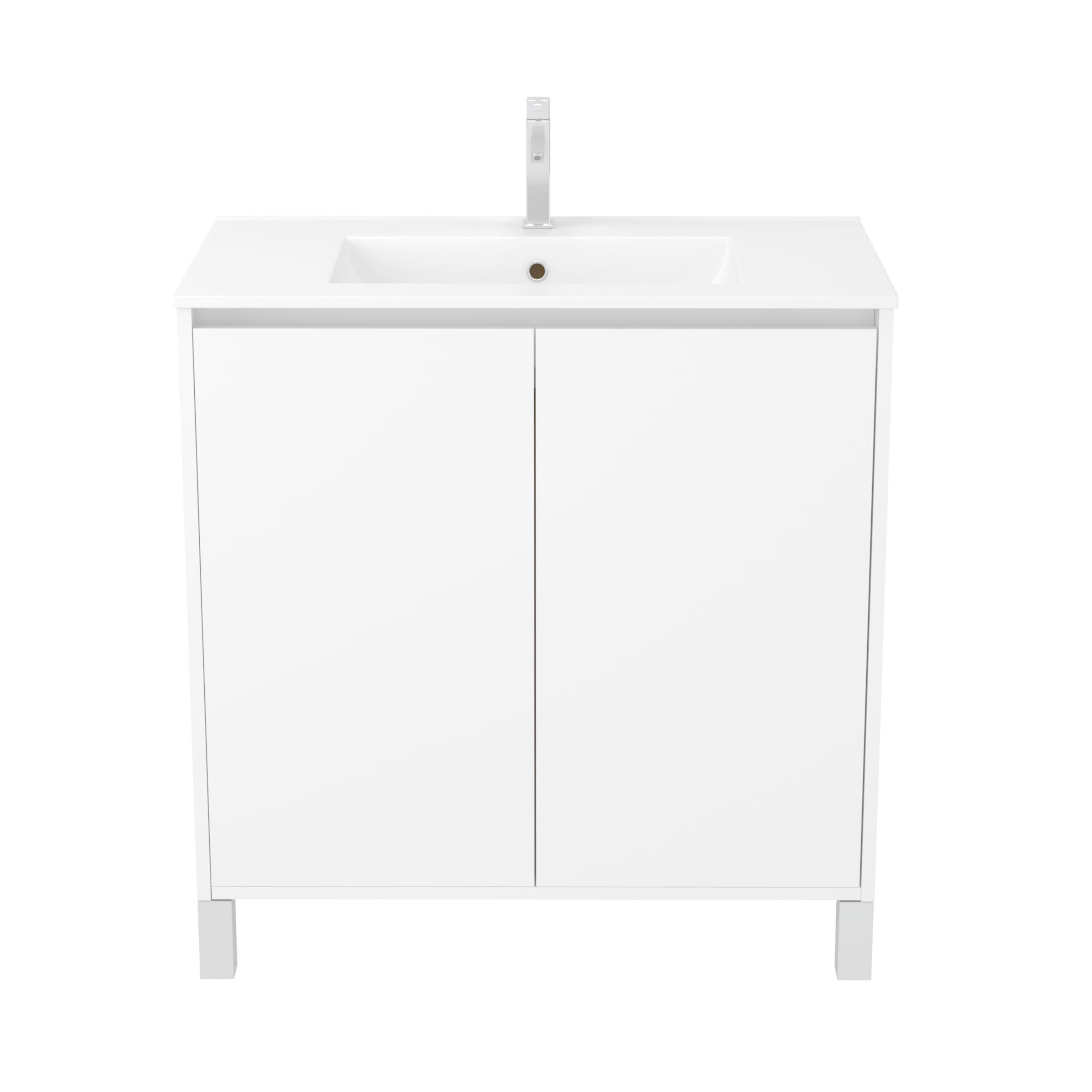 Meuble sous vasque sur pieds 2 portes blanc laqué l.80 x P.45,50 x H.81 cm - ATOS - 4