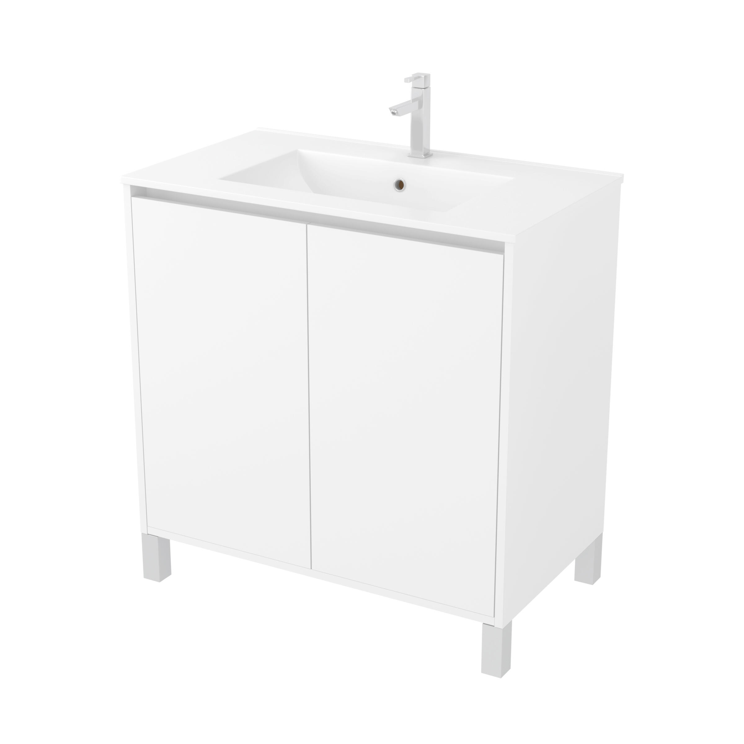 Meuble sous vasque sur pieds 2 portes blanc laqué l.80 x P.45,50 x H.81 cm - ATOS - 2