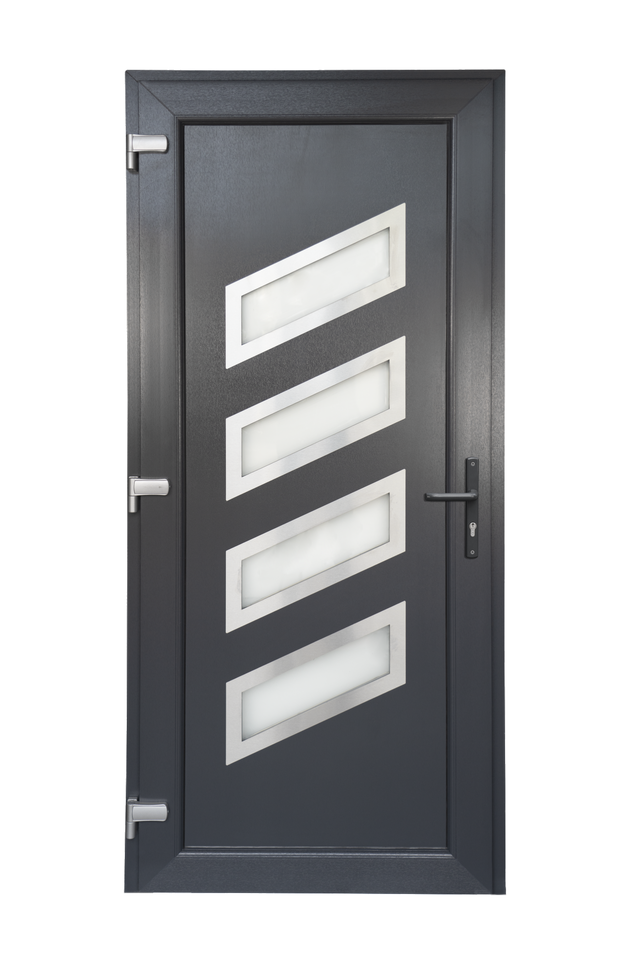 Porte d'entrée PVC gris poussant droit H.215 x l.90 cm Saturne