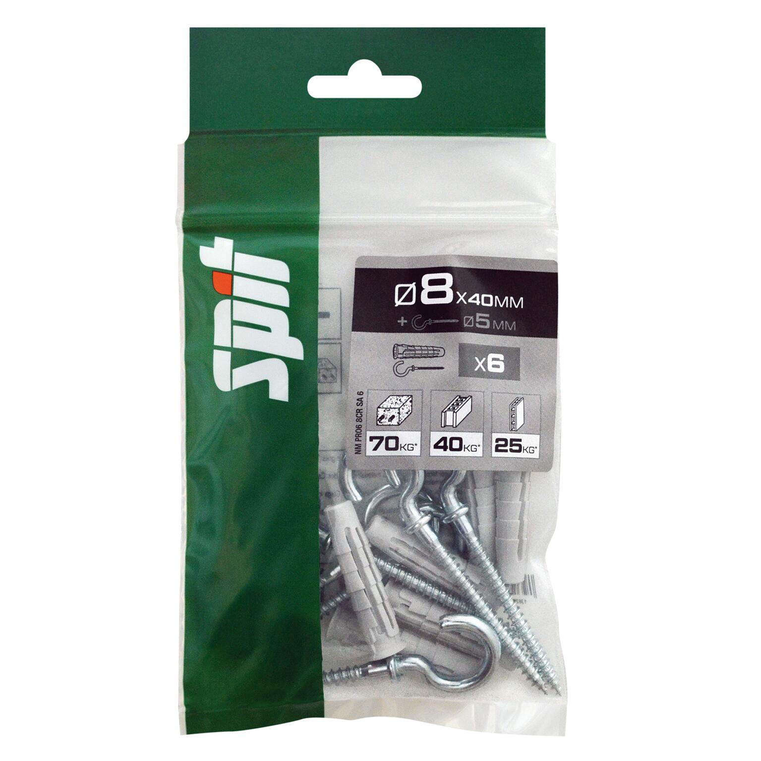 Cheville nylon avec crochet multi-matériaux Diam.8 mm x 40 mm - SPIT Pro6 (lot de 6) - 2