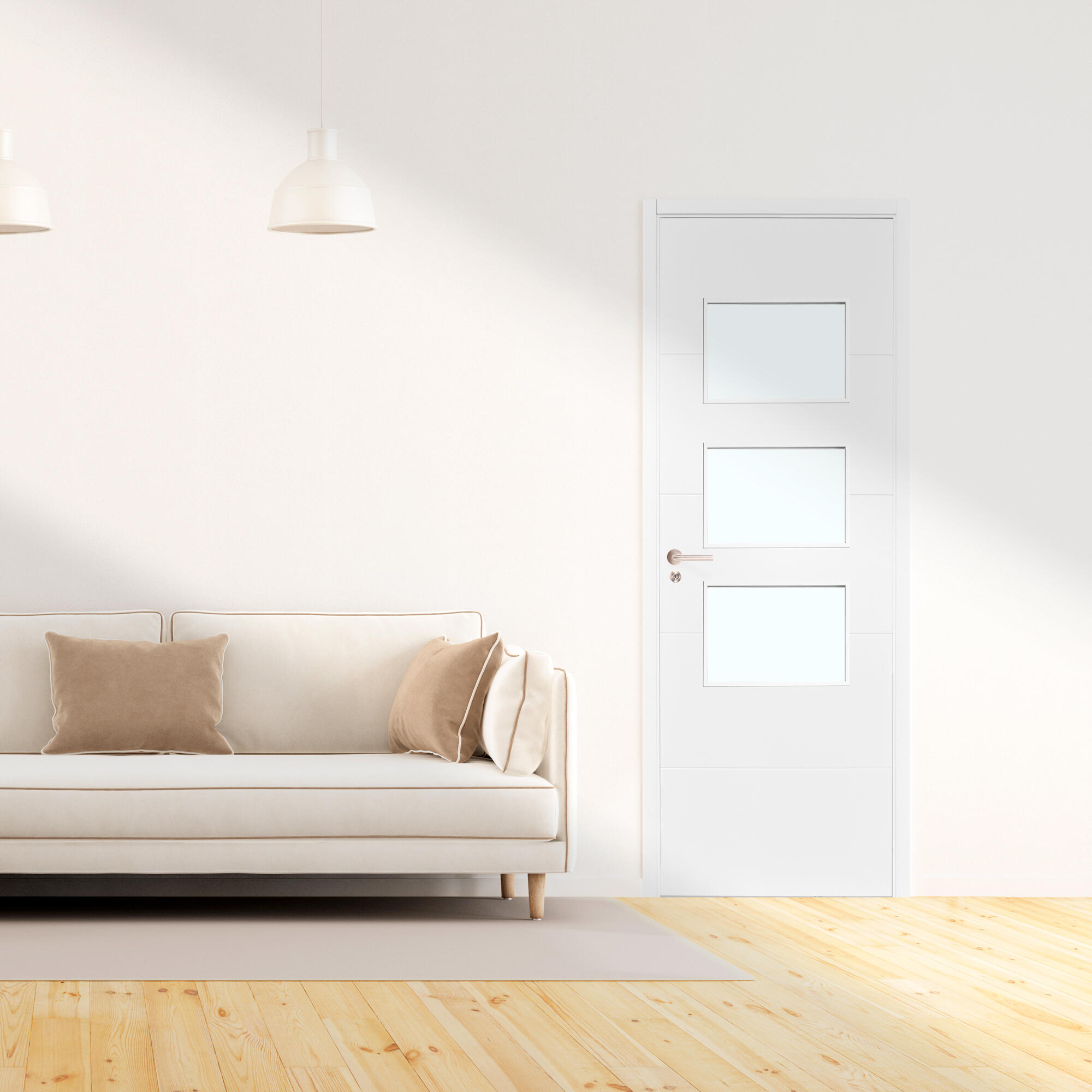Bloc-porte Milan laqué Larg.83 cm poussant gauche pleine vitrée Huiss.52 à 90 mm fin de chantier - 2