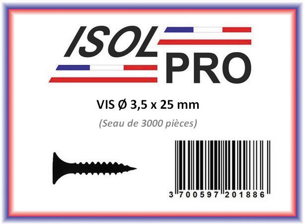Vis Plaque de plâtre Diam. 3,5 x 25 mm Boîte de 3000 - ISOLPRO - 3