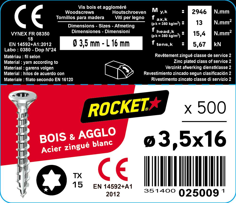 Vis bois acier zingué Diam. 3 x 30 mm Boîte de 500 - ROCKET - 2