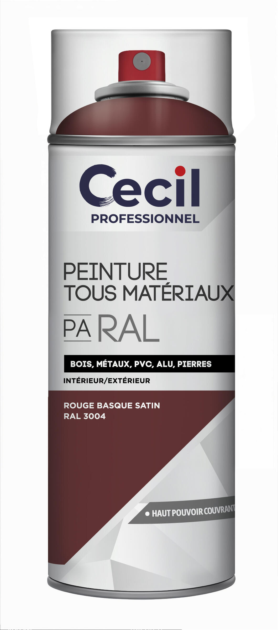 Peinture aérosol tous matériaux int/ext rouge basque satin RAL3004 400 ml - CECIL PRO - 2