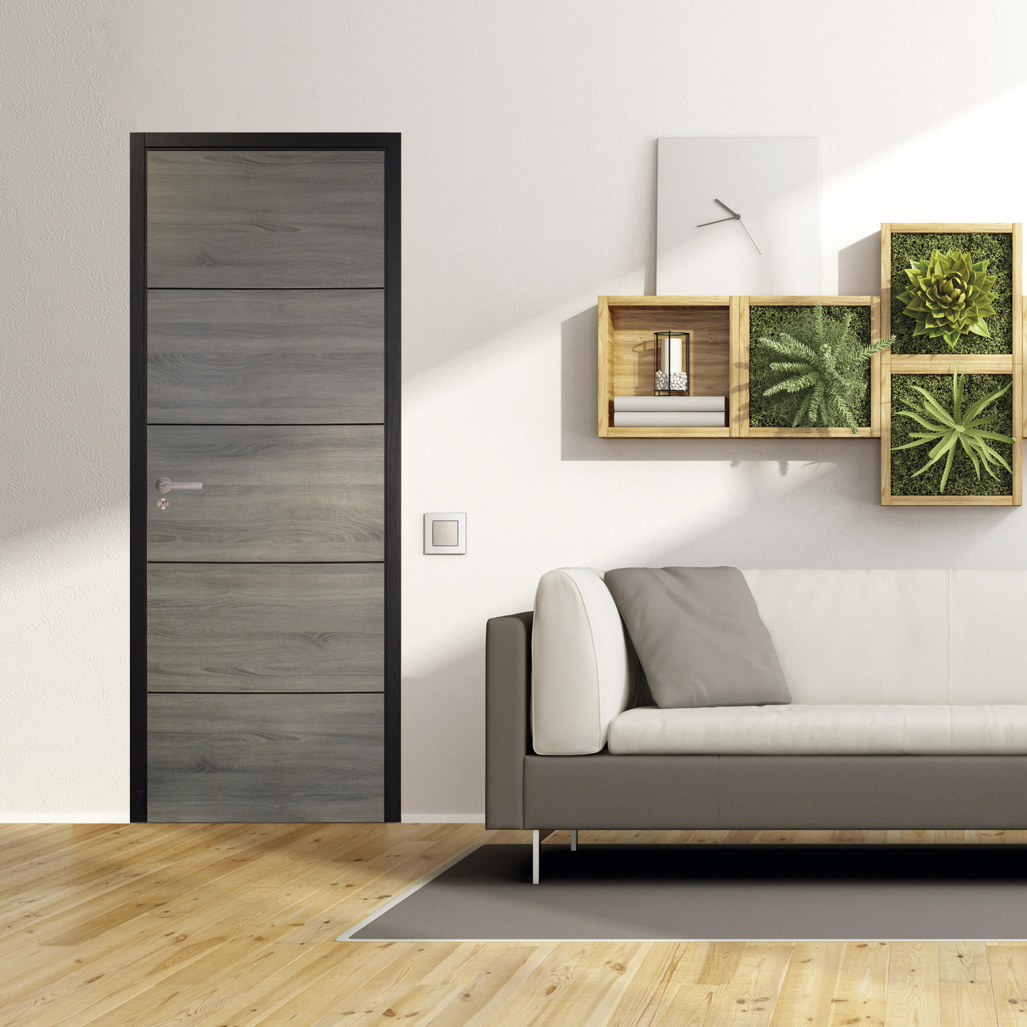 Bloc-porte Munich revêtu Larg.83 cm poussant droit alvéolaire Huiss.52 à 90 mm fin de chantier - 2