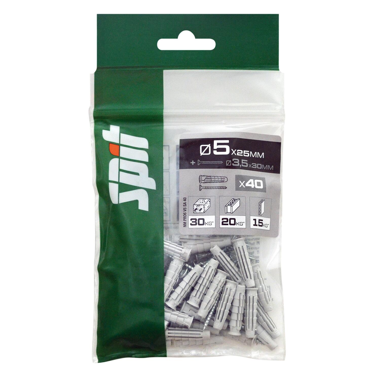 Cheville nylon avec vis multi-matériaux Diam.5 mm x 25 mm - SPIT Pro6 (lot de 40) - 3