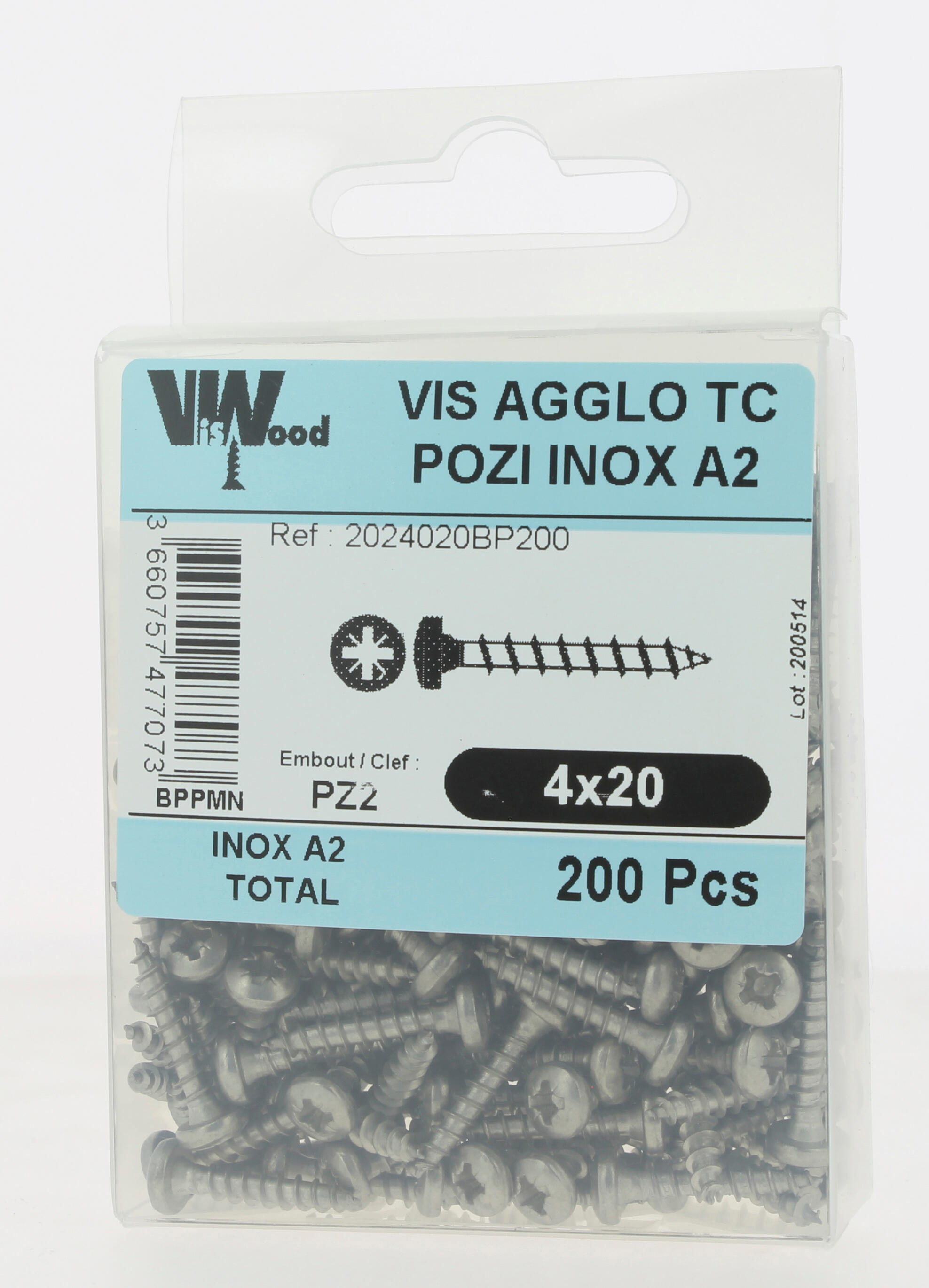 Vis bois inox A2 Diam. 4 x 20 mm Boîte de 200 - VISWOOD - 2