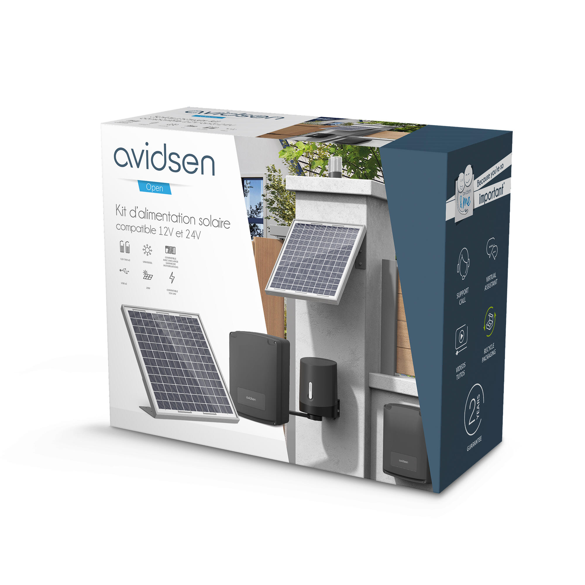 Kit Solaire Universel Pour Motorisation De Portail 12V Et 24V Avidsen 
