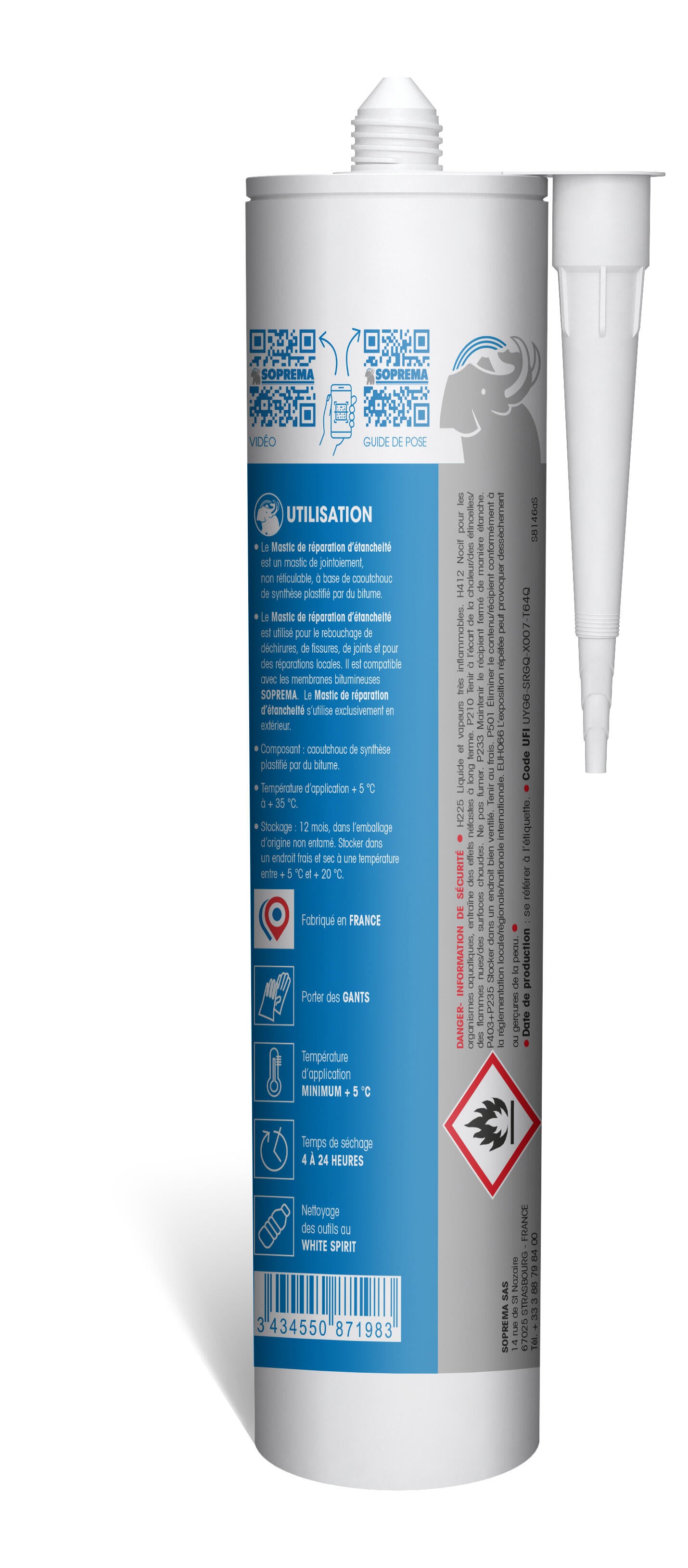 Mastic de réparation d'étanchéité 310ml pour membranes bitumineuses - SOPREMA - 2