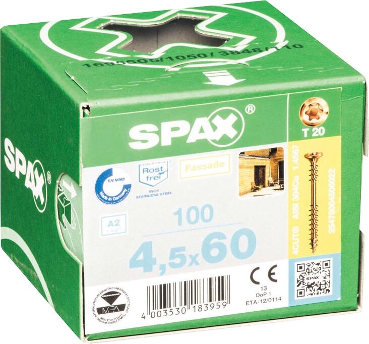 Vis de façade marron inox A2 empreinte Torx 4,5 x 60 mm 100 pièces - SPAX - 2