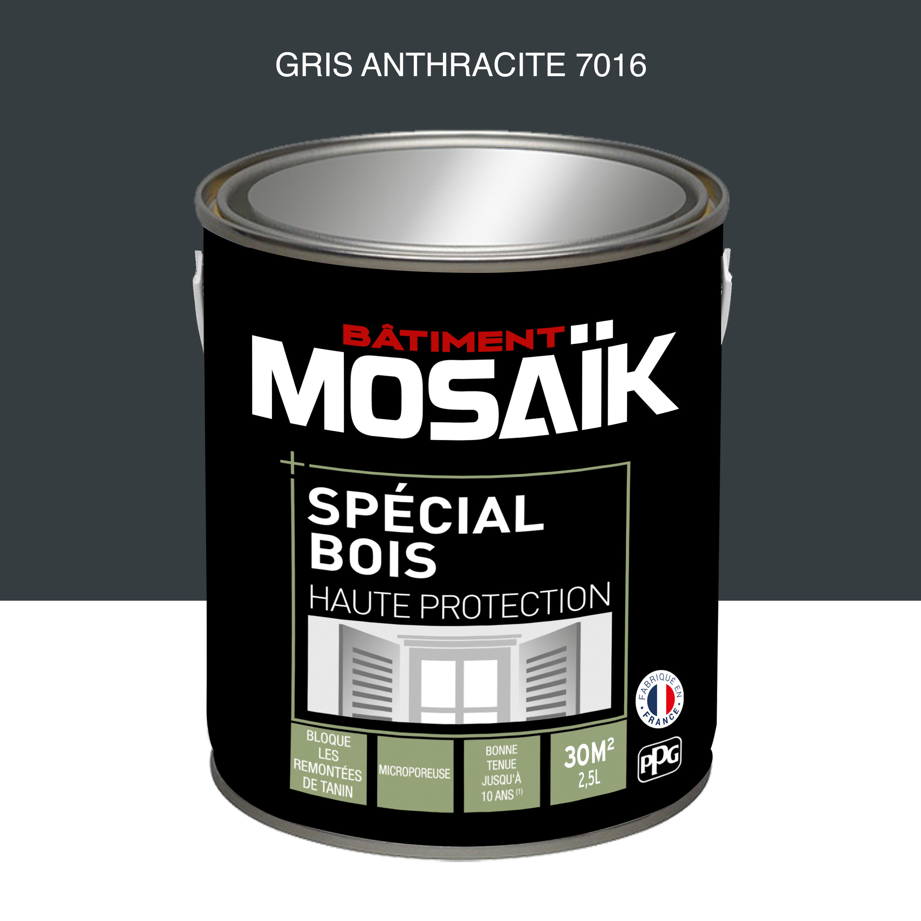 Peinture bois acrylique satin gris anthracite RAL 7016 2,5 L - MOSAÏK - 2