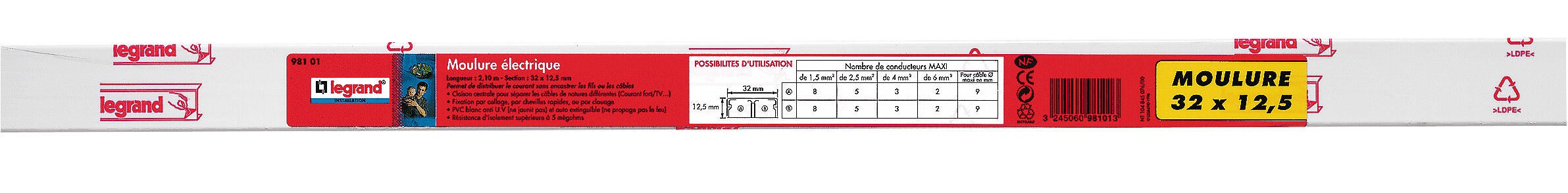 Moulure électrique 32x12,5 mm L.2,10 m - LEGRAND - 2