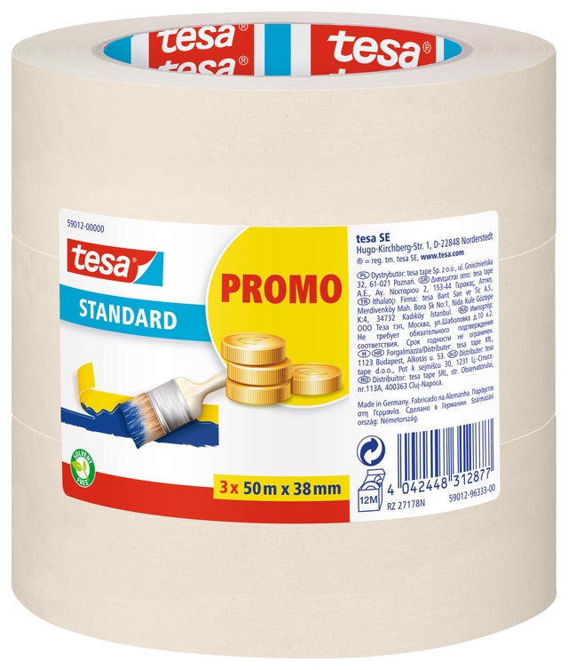Ruban de masquage adhésif pour surfaces lisses l.38 mm x L.50 m - TESA (lot de 3)