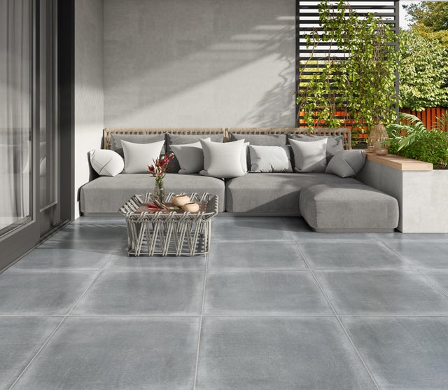 Dalle Carrelage extérieur effet béton l.60 x L.60 cm - Rebel Gris Foncé