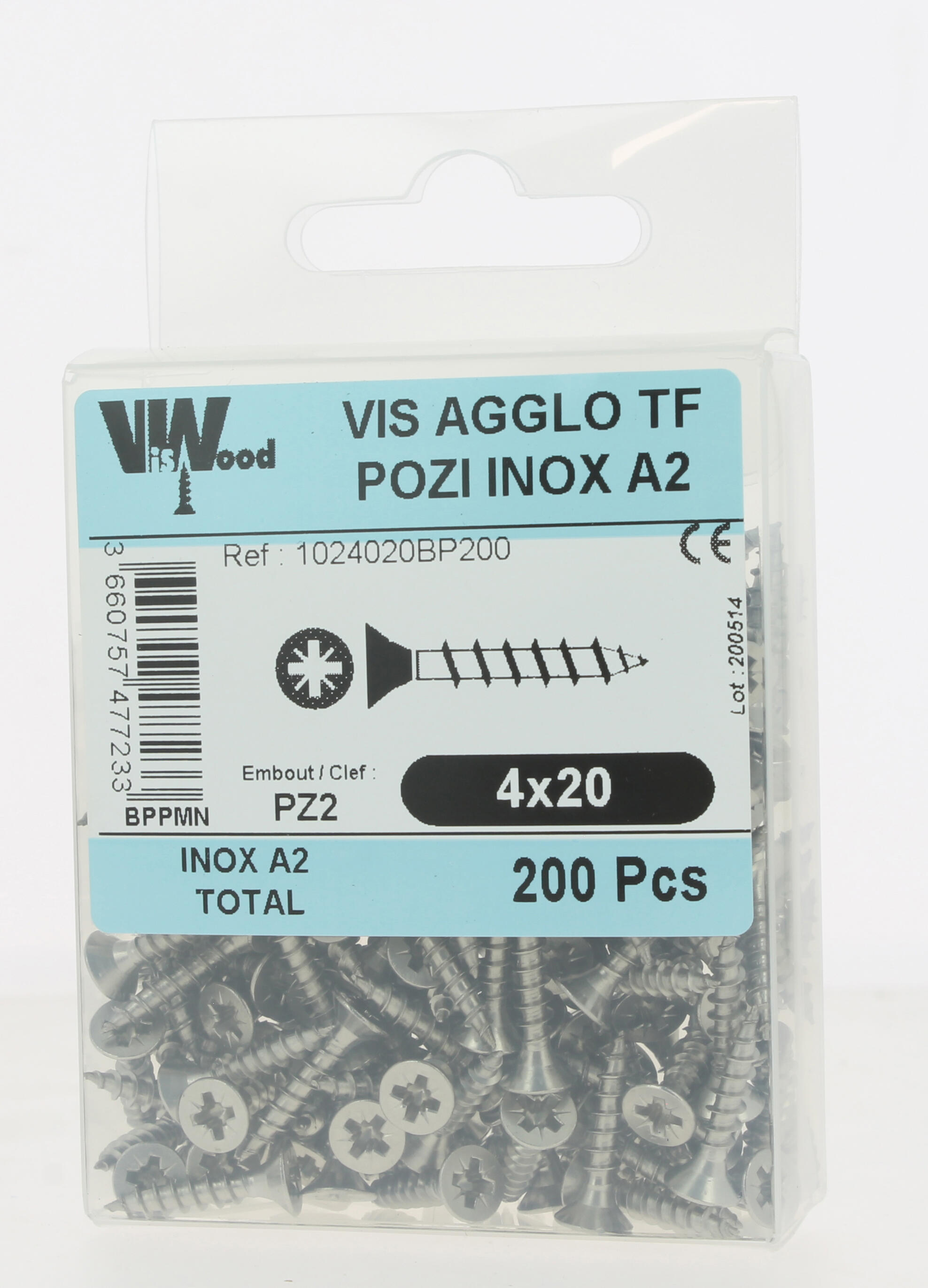 Vis bois inox A2 Diam. 4 x 20 mm Boîte de 200 - VISWOOD - 3