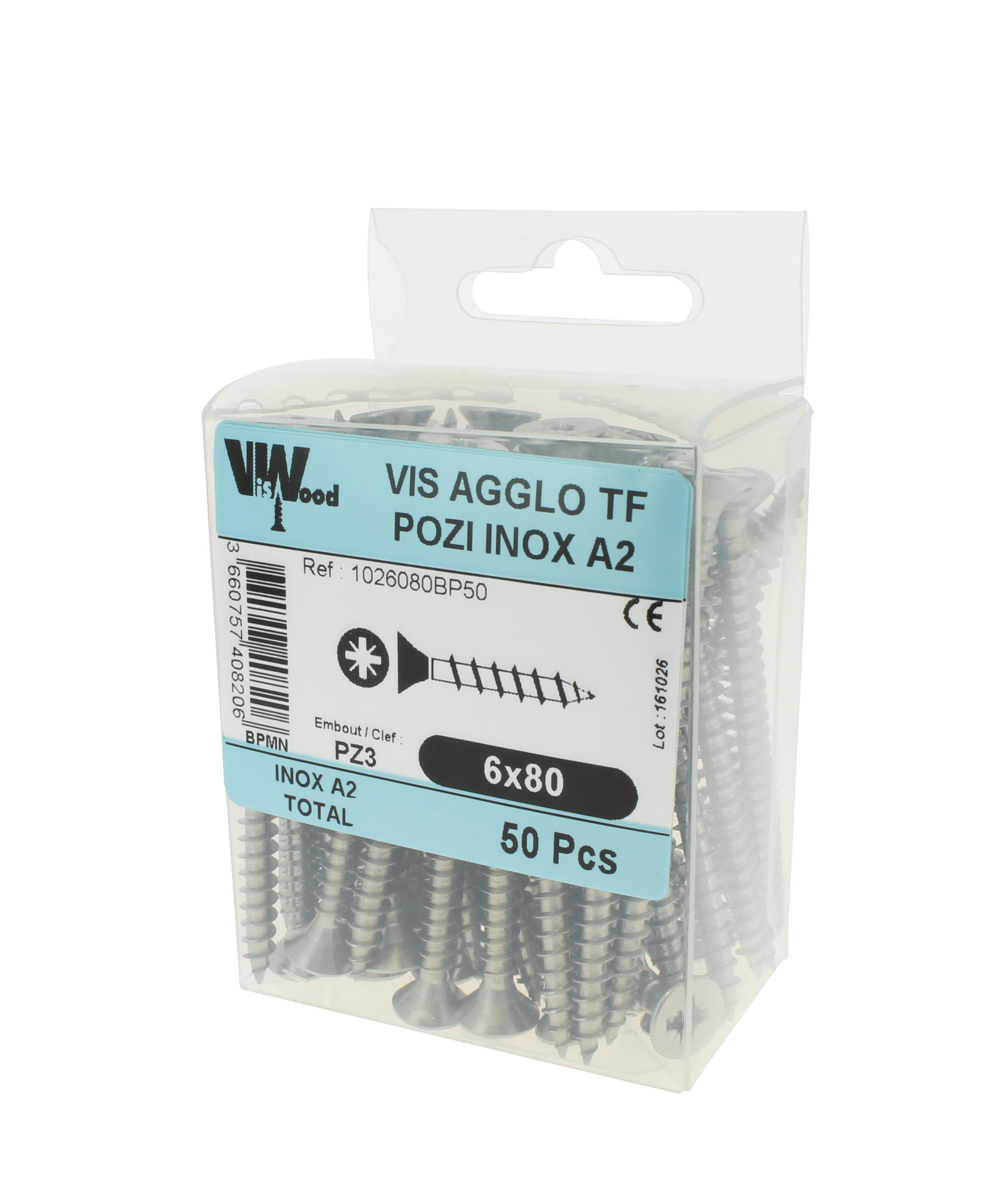 Vis bois inox A2 Diam. 6 x 80 mm Boîte de 50 - VISWOOD - 2