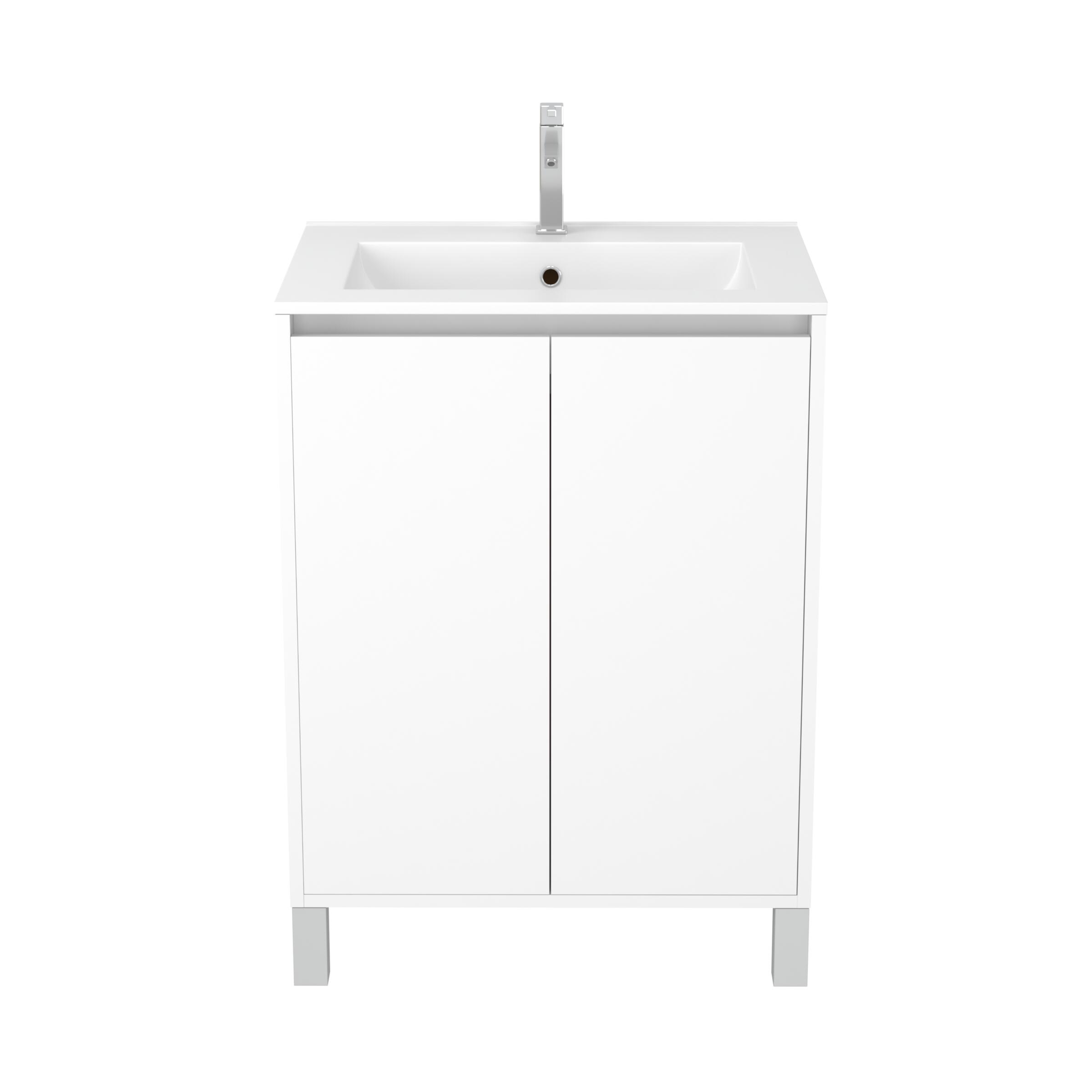 Meuble sous vasque sur pieds 2 portes blanc laqué l.60 x P.45,50 x H.81 cm - ATOS - 4