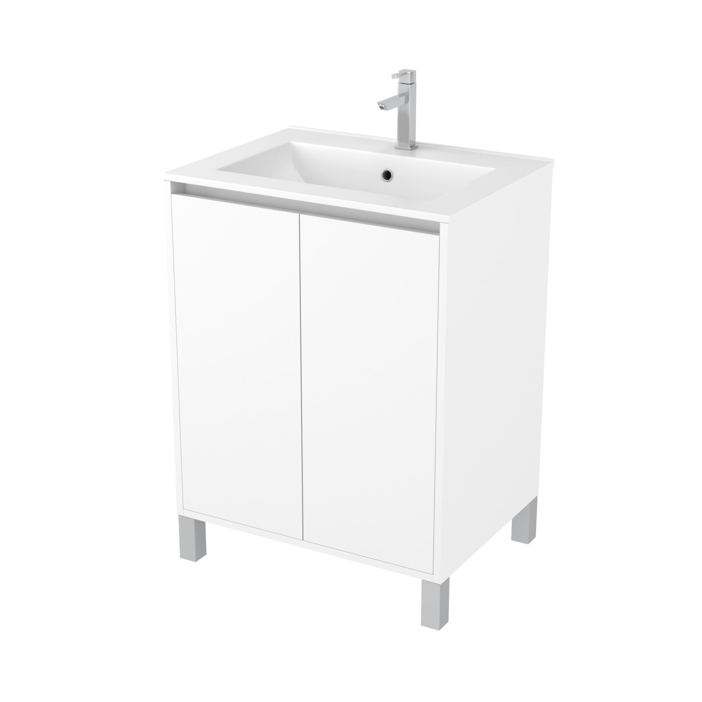 Meuble sous vasque sur pieds 2 portes blanc laqué l.60 x P.45,50 x H.81 cm - ATOS - 2