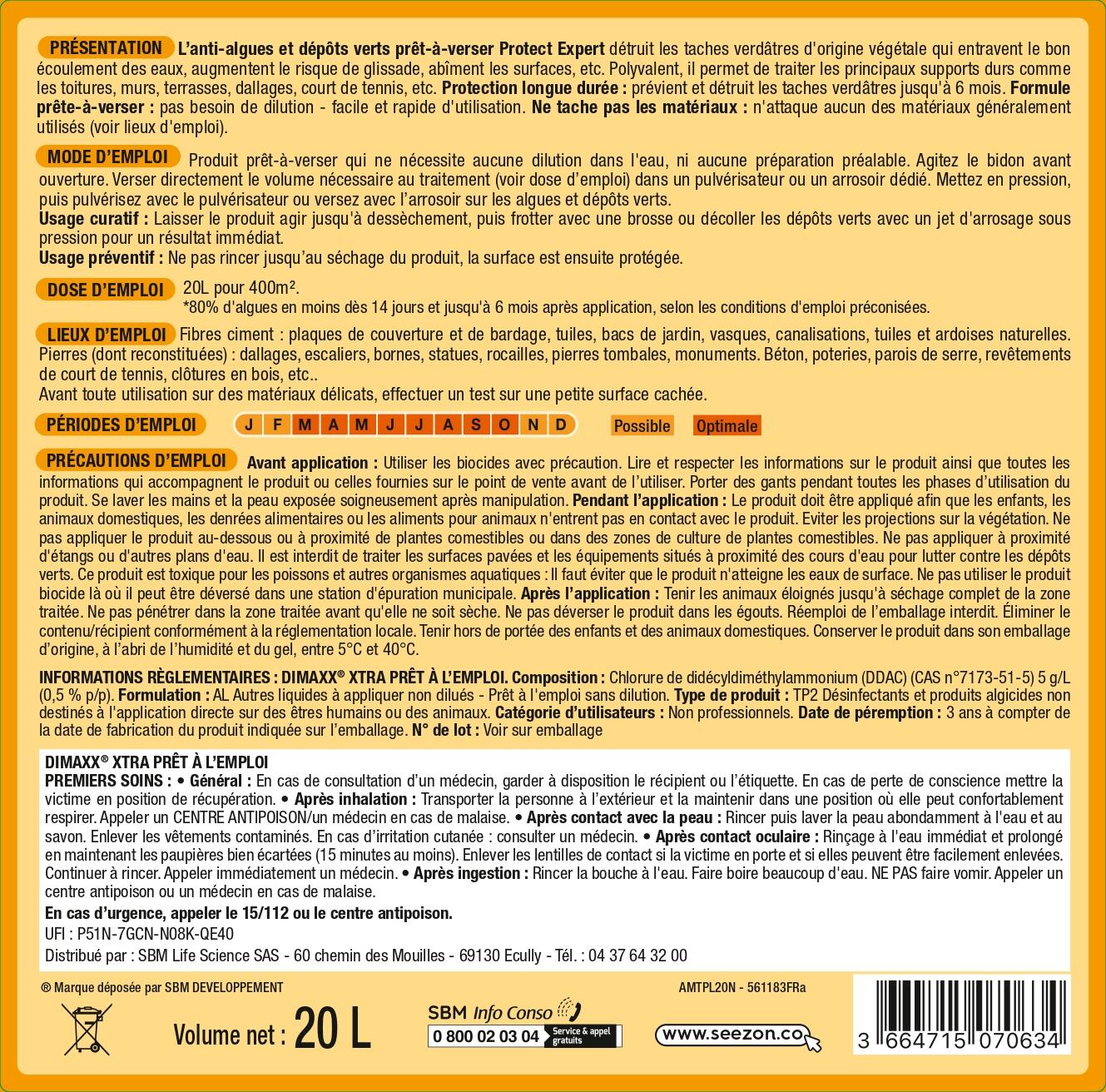 ANTI-ALGUES DÉPÔTS VERTS PRÊT-À-VERSER 20L PROTECT EXPERT - 2