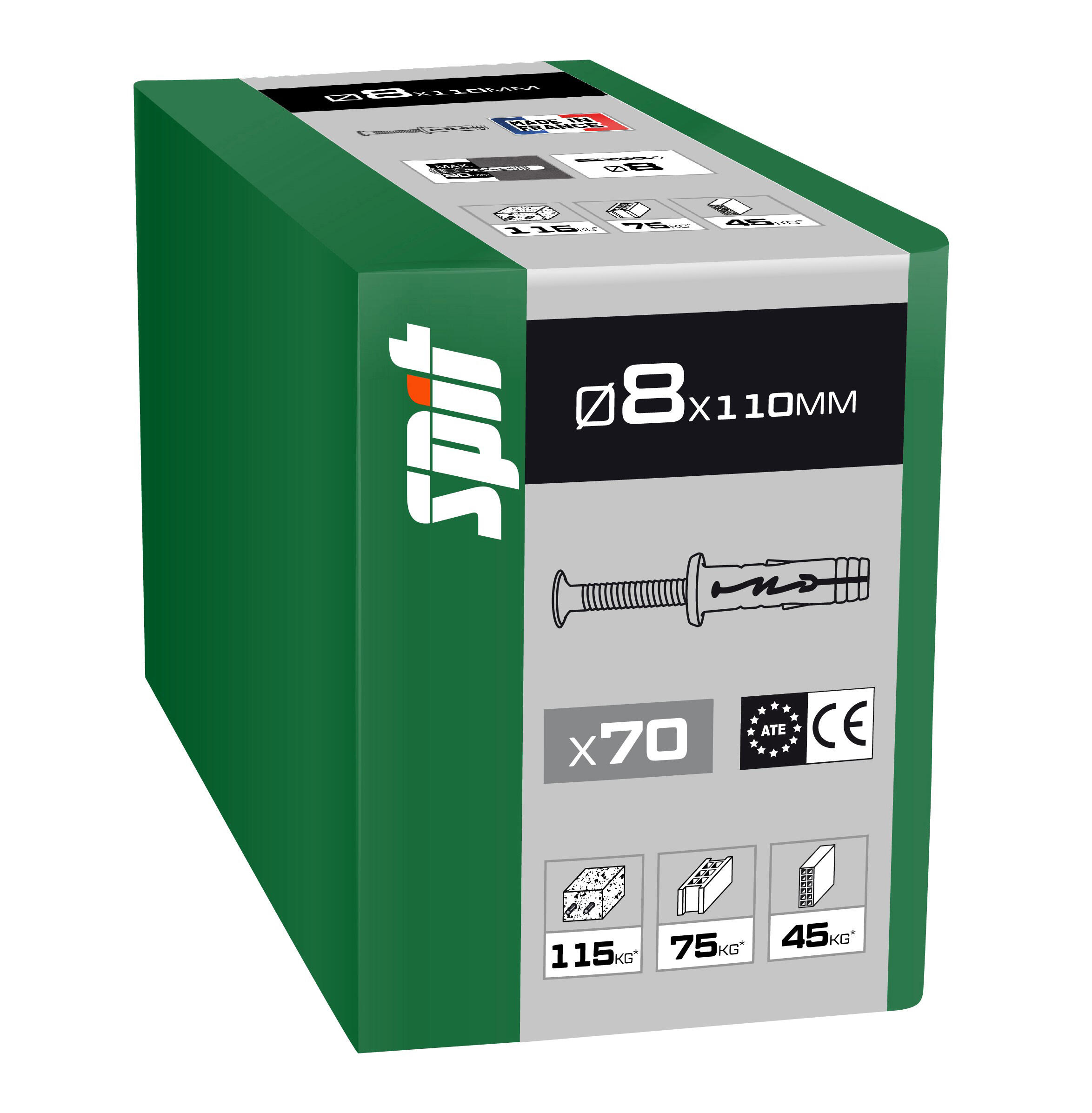 Cheville à frapper multi-matériaux Diam.8 x 110 mm lot de 70 - SPIT - 2