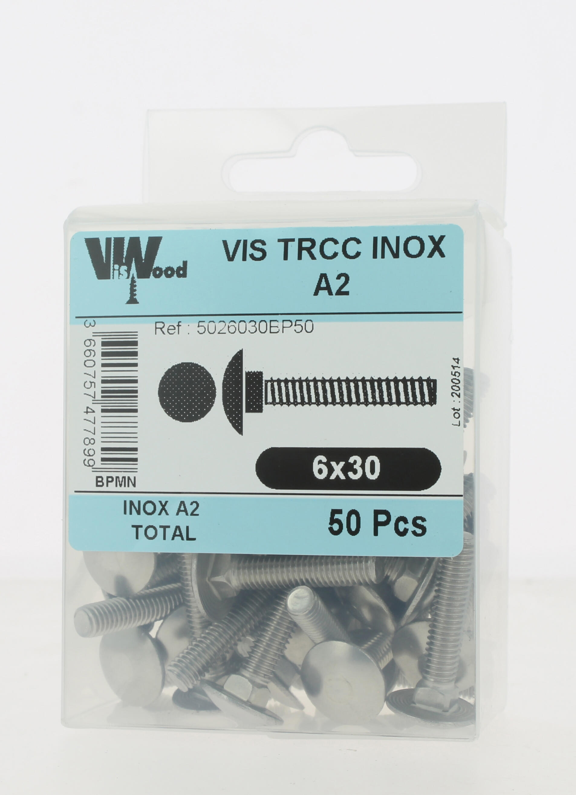 Vis bois inox A2 Diam.6 x 30 mm Boîte de 25 - VISWOOD - 2