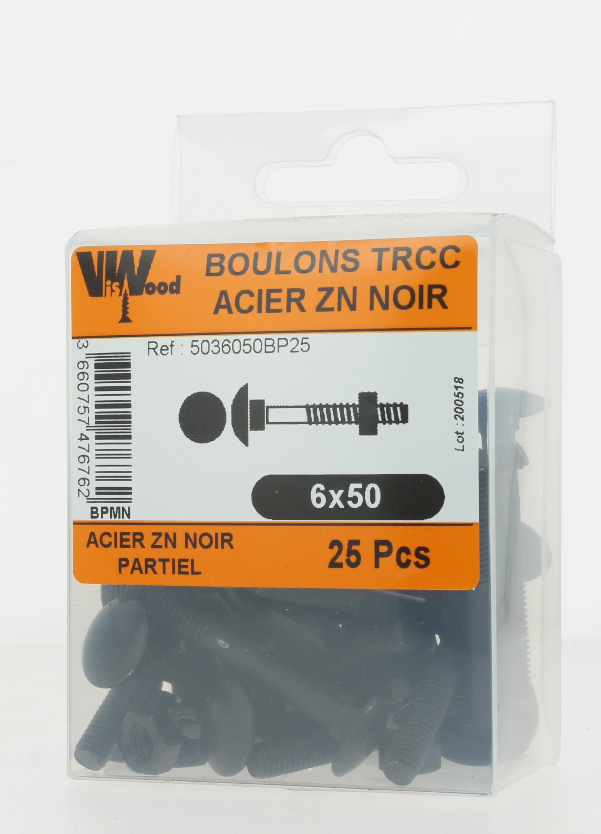 Boulon bois acier zingué Diam. 6 x 50 mm Boîte de 25 - VISWOOD - 2