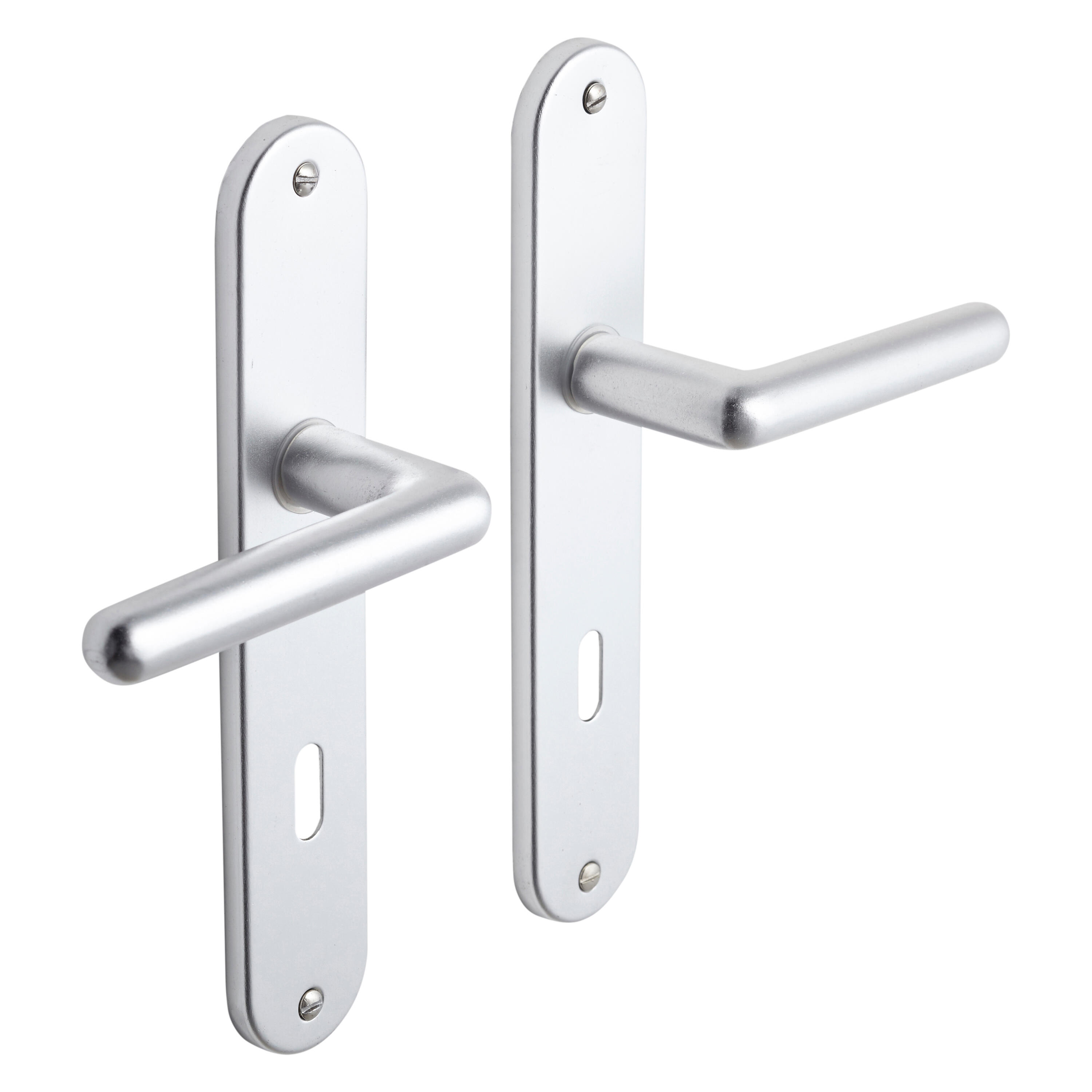 Poignée de porte sur plaque aspect nickel entraxe 195 mm Clé en L HELMA x2 - 2