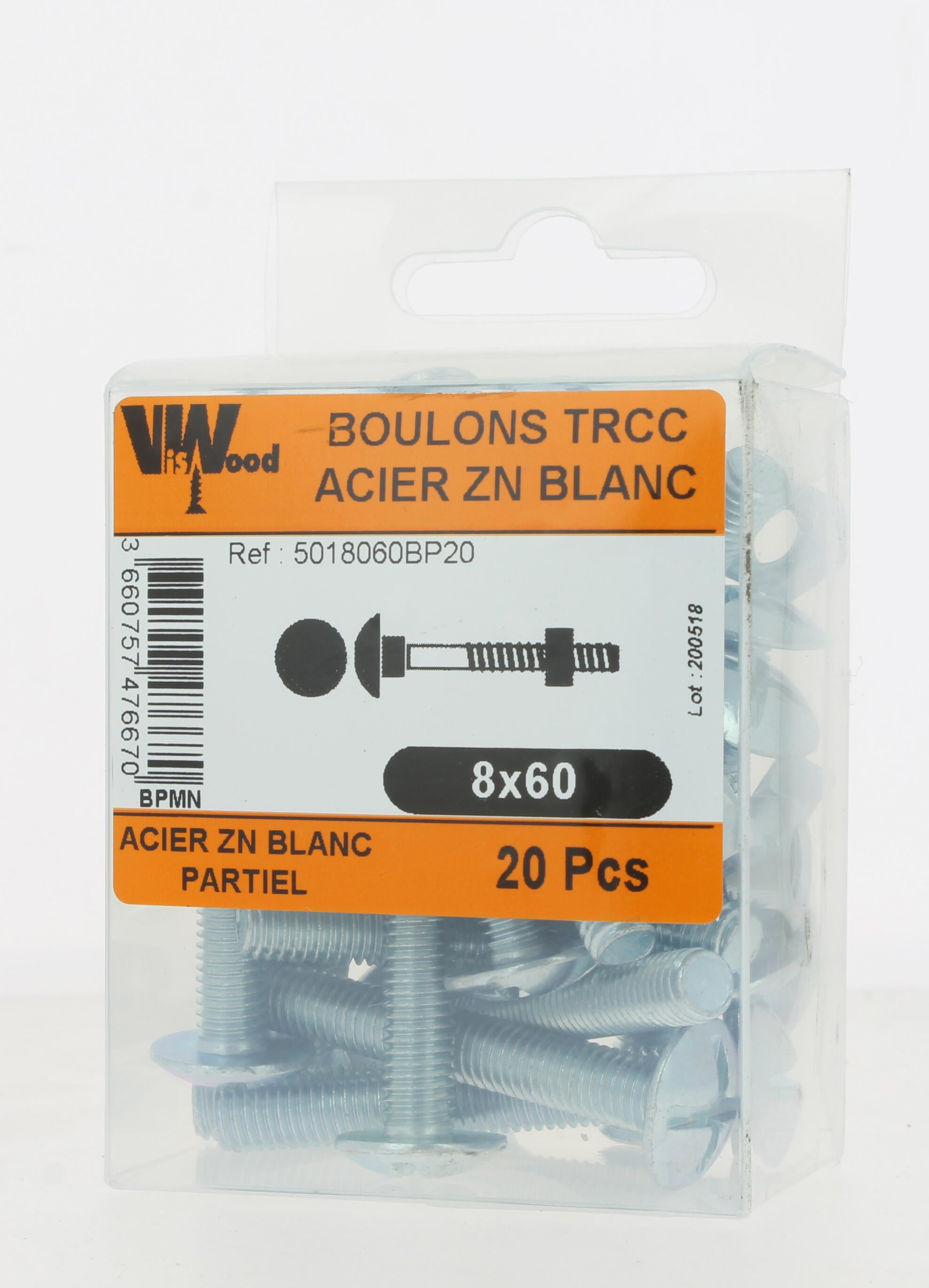 Boulon Diam.8 mm tête ronde collet carré Boîte de 20 - VISWOOD - 3