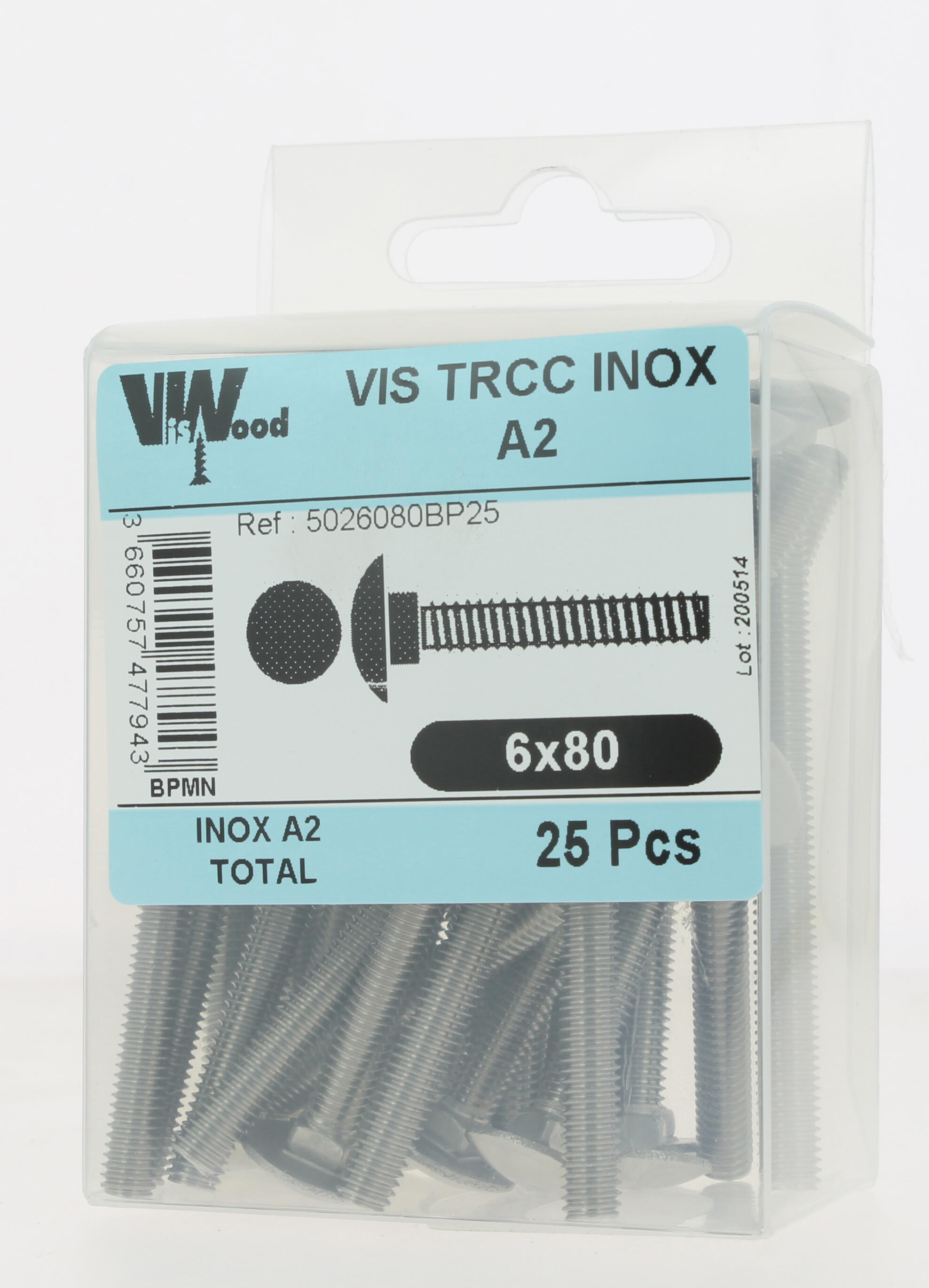 Vis bois inox A2 Diam.6 x 80 mm Boîte de 50 - VISWOOD - 2