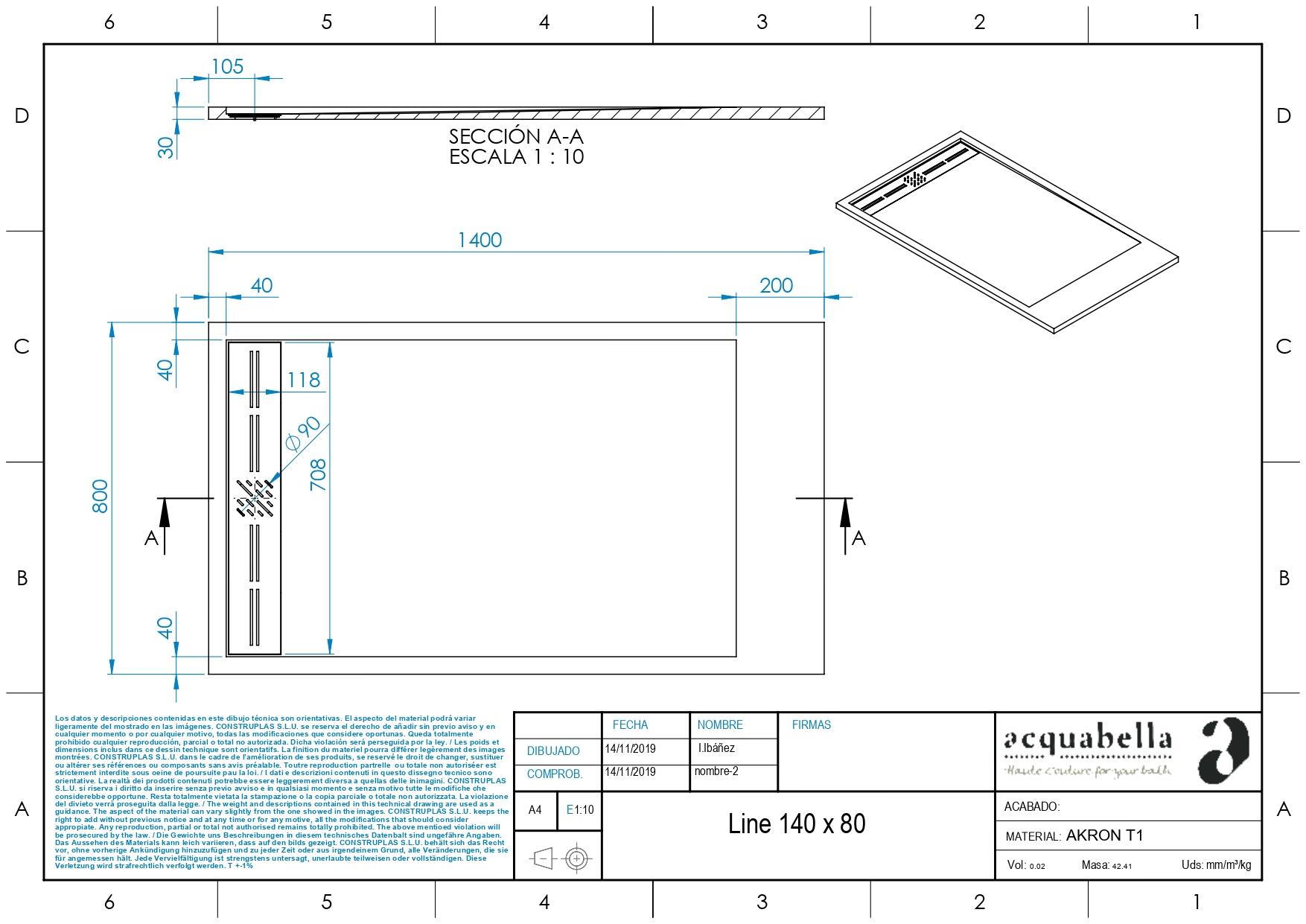 Receveur de douche extra-plat L.140 x l.80 cm Ep.2,8 cm résine gris anthracite Senstures Caniveau - 2