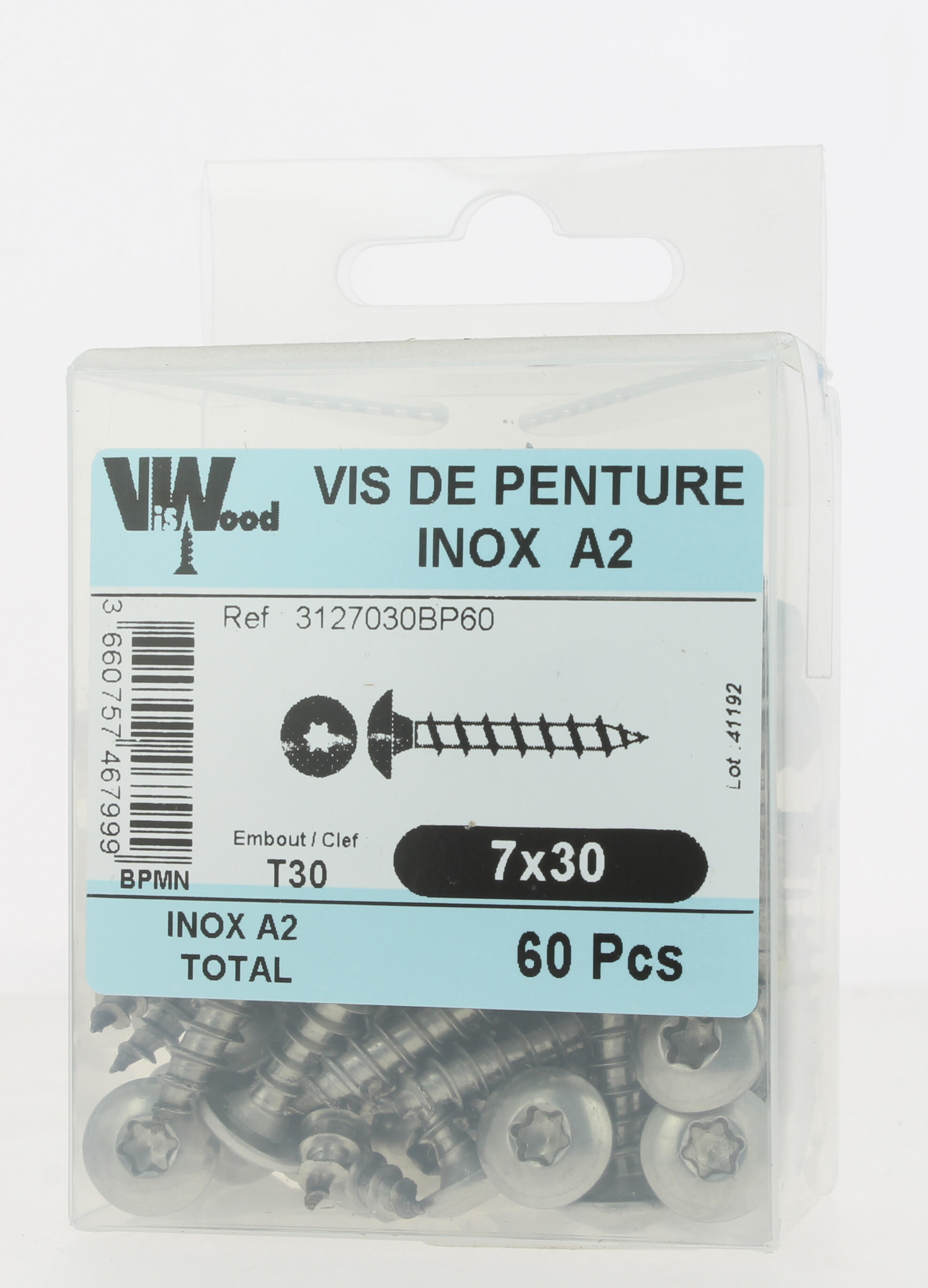 Vis bois inox A2 Diam. 7 x 30 mm Boîte de 60 - VISWOOD - 2