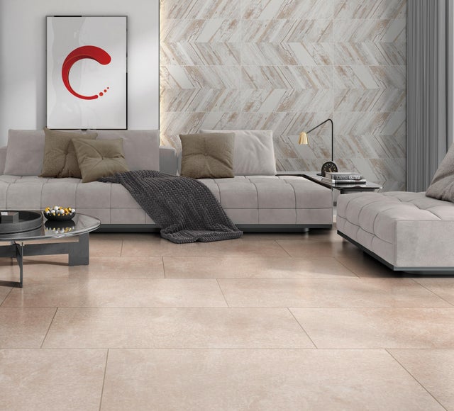 Carrelage sol intérieur effet béton l.60.5 x L.121cm - Clara Beige