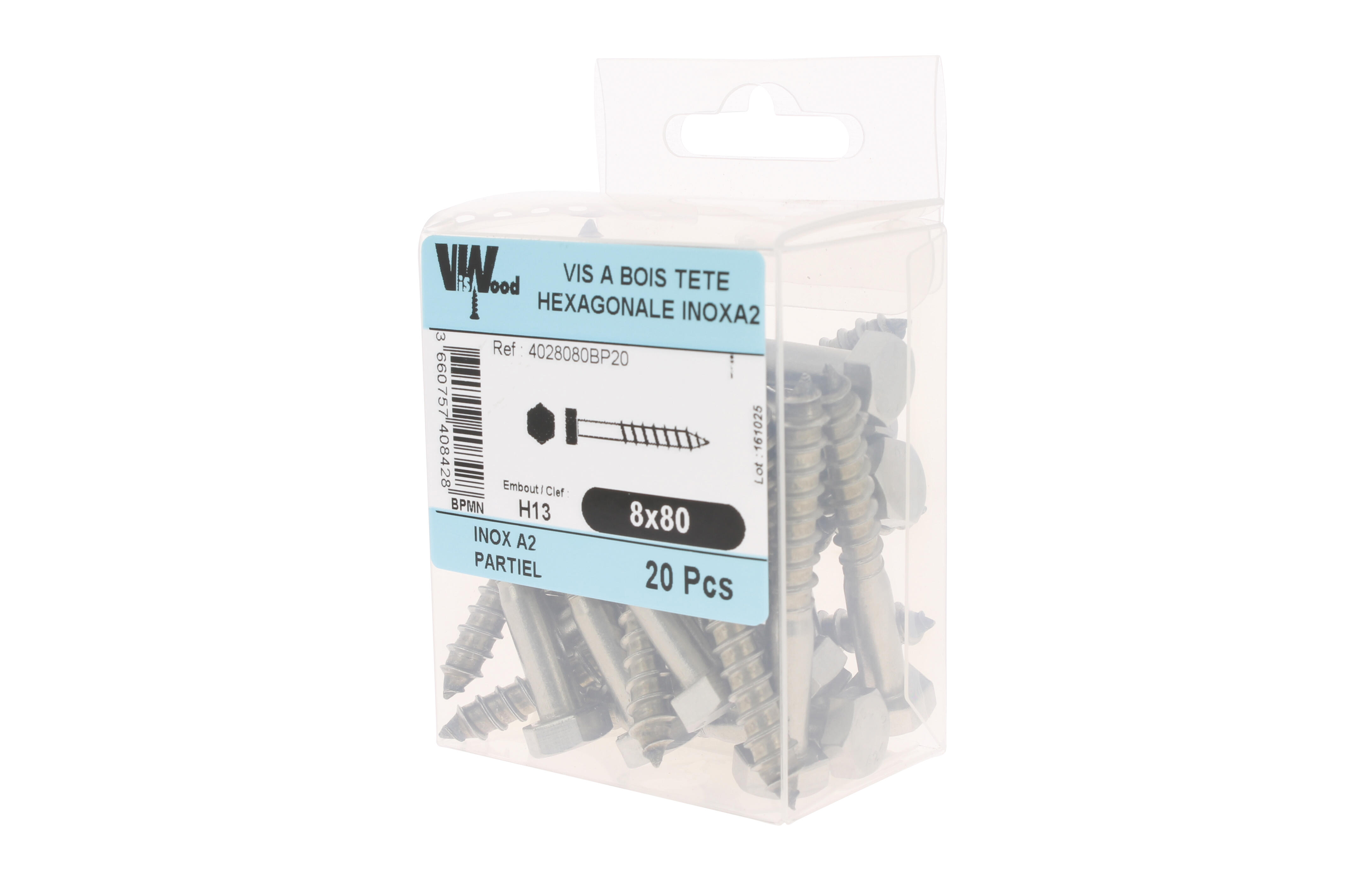 Tirefond bois inox A2 Diam. 8 x 80 mm Boîte de 20 - VISWOOD - 2