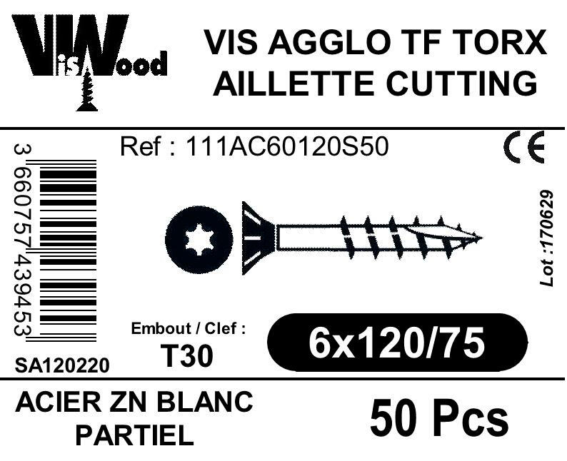 Vis bois acier zingué Diam. 6 x 120 mm Boîte de 50 - VISWOOD - 2