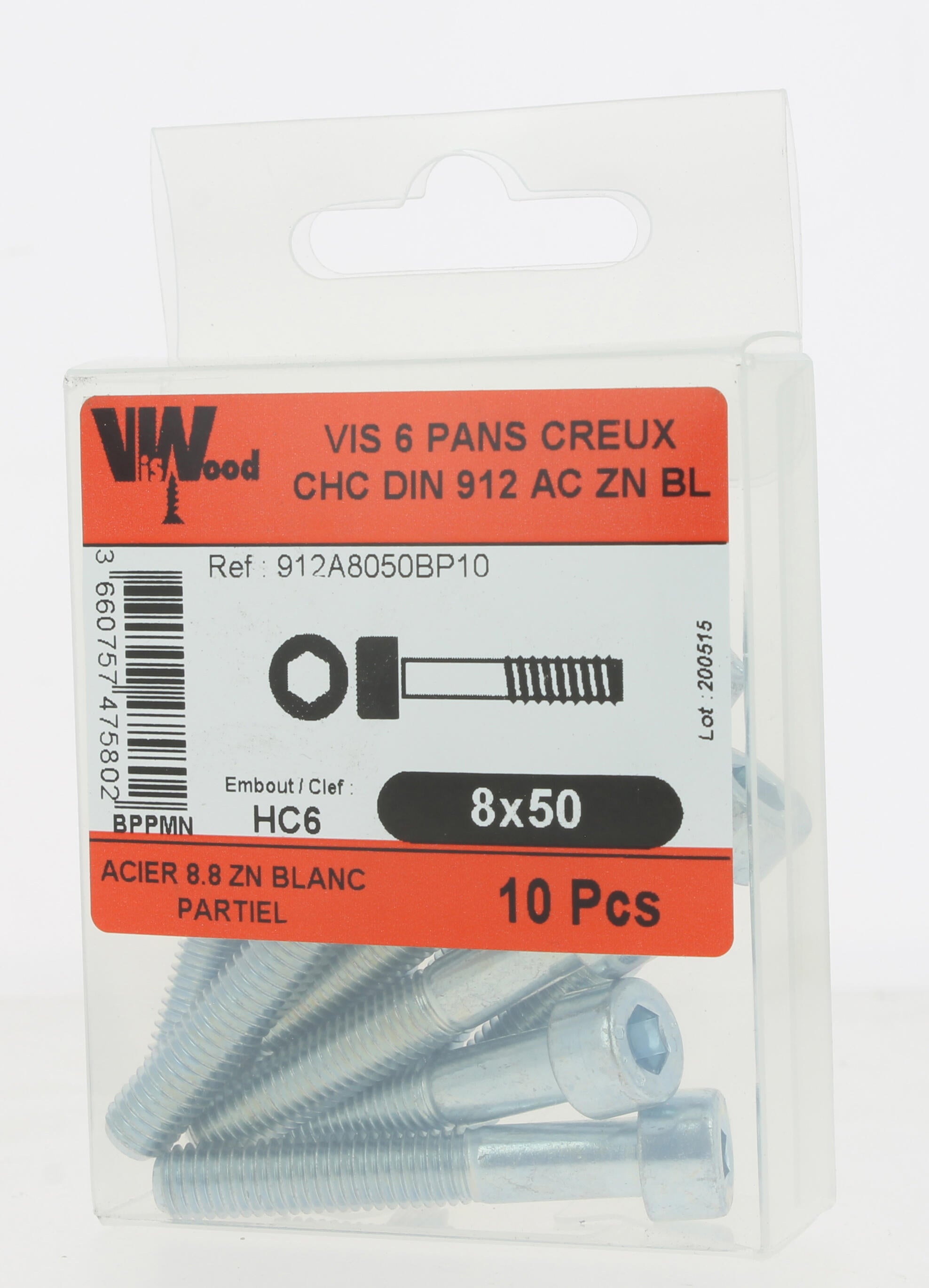 Vis métal Diam.8 mm tête 6 pans creux Boîte de 10 - VISWOOD - 3