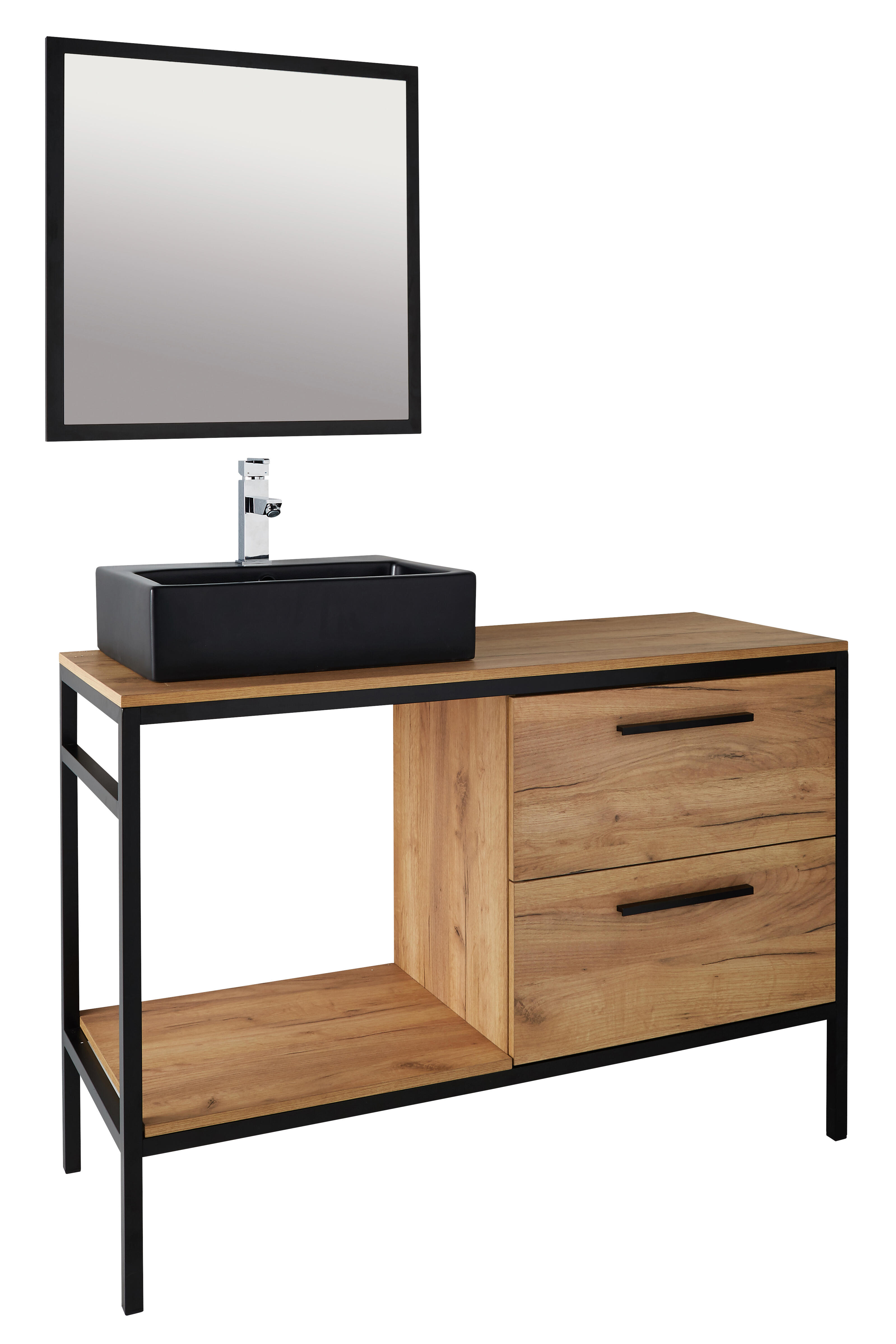 Meuble sous vasque sur pieds 2 tiroirs + 1 niche décor chêne l.120 x P.45 x H.96 cm - DEDALO - 2