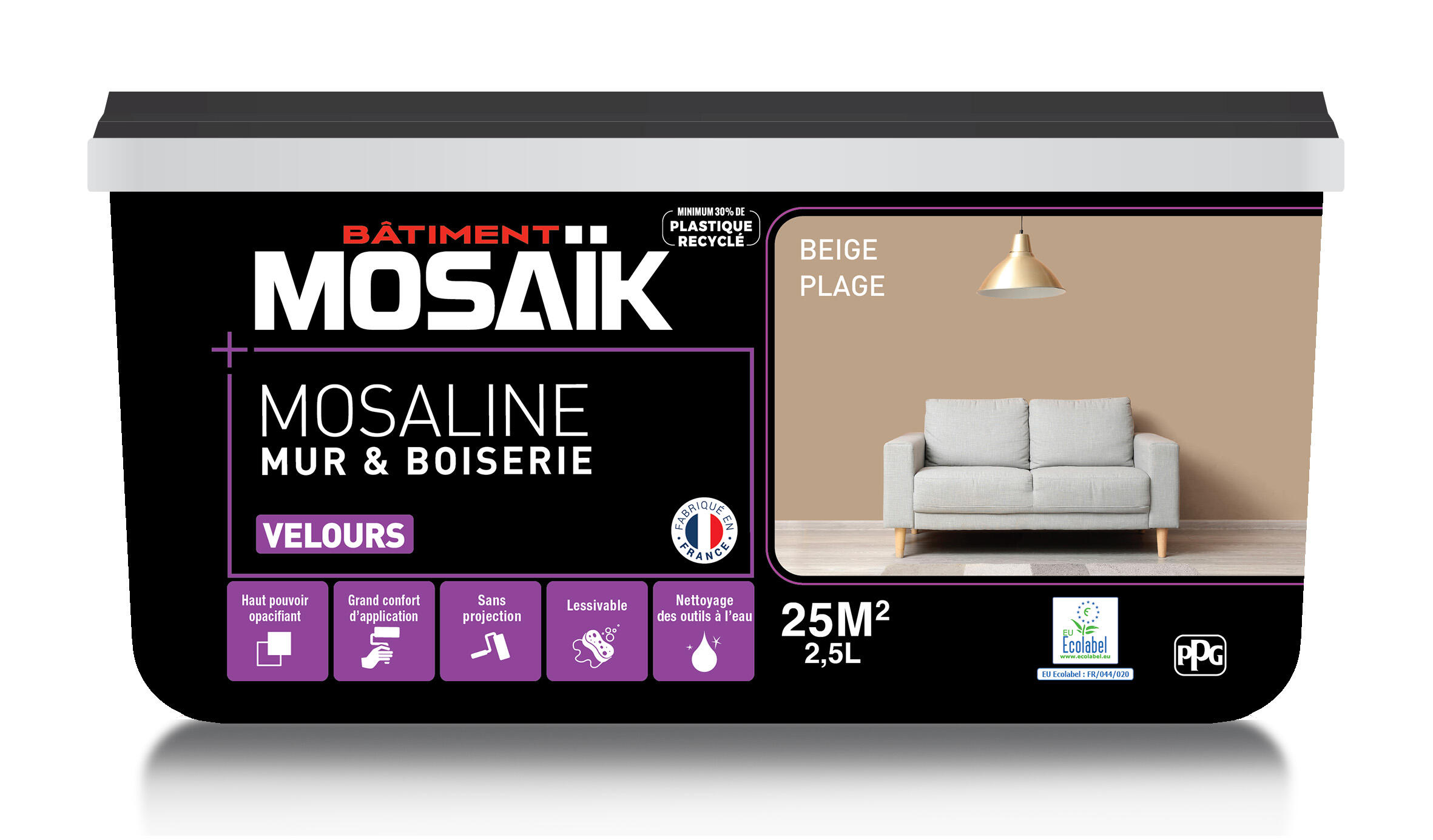 Peinture intérieure multi support acrylique velours beige plage 2,5 L Mosaline - MOSAIK - 4