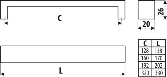 Poignée Aluminium finition noir mat entraxe 320 mm - UA59 - 2