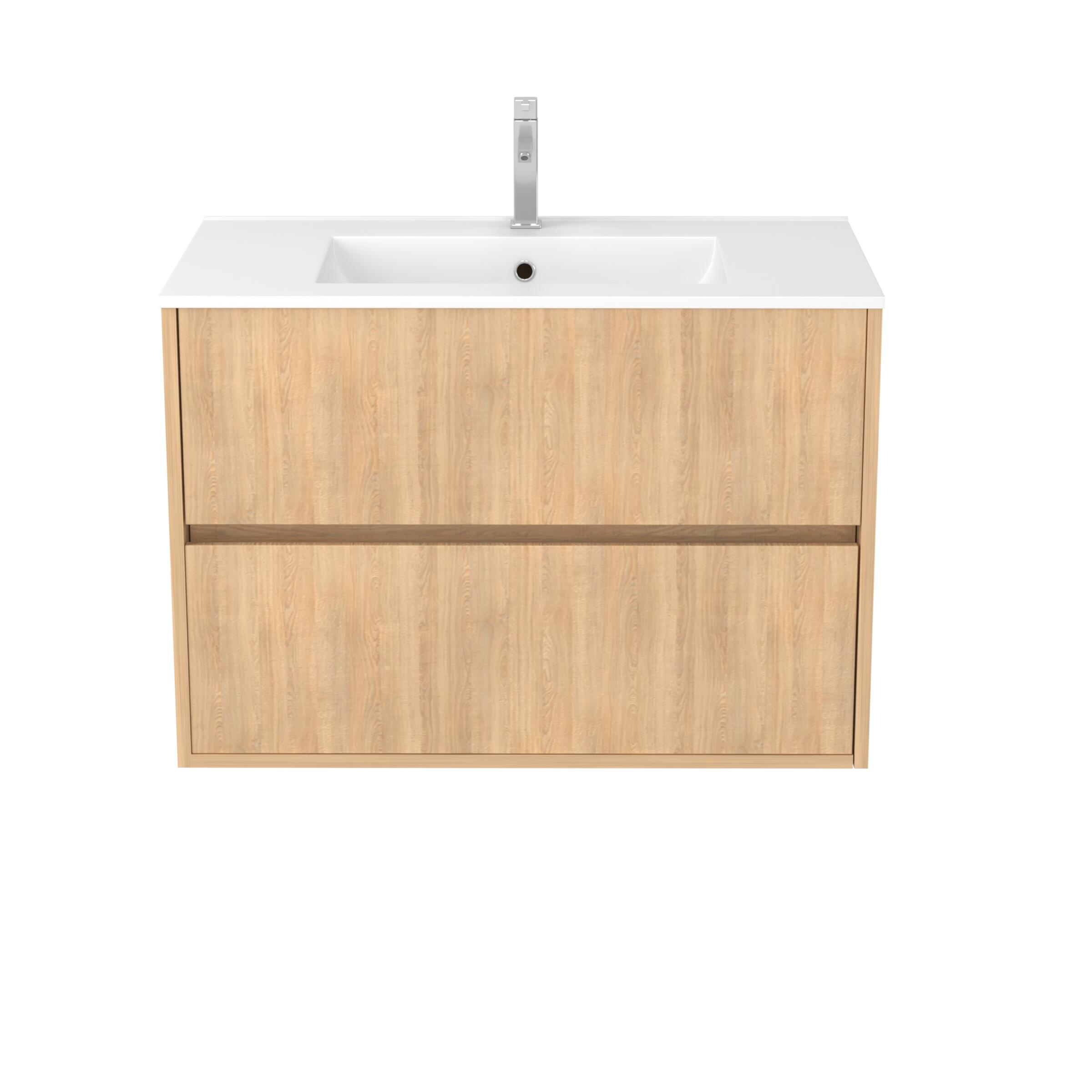 Meuble sous vasque suspendu 2 tiroirs décor chêne clair l.80 x P.45,50 x H.54 cm - ATOS - 4