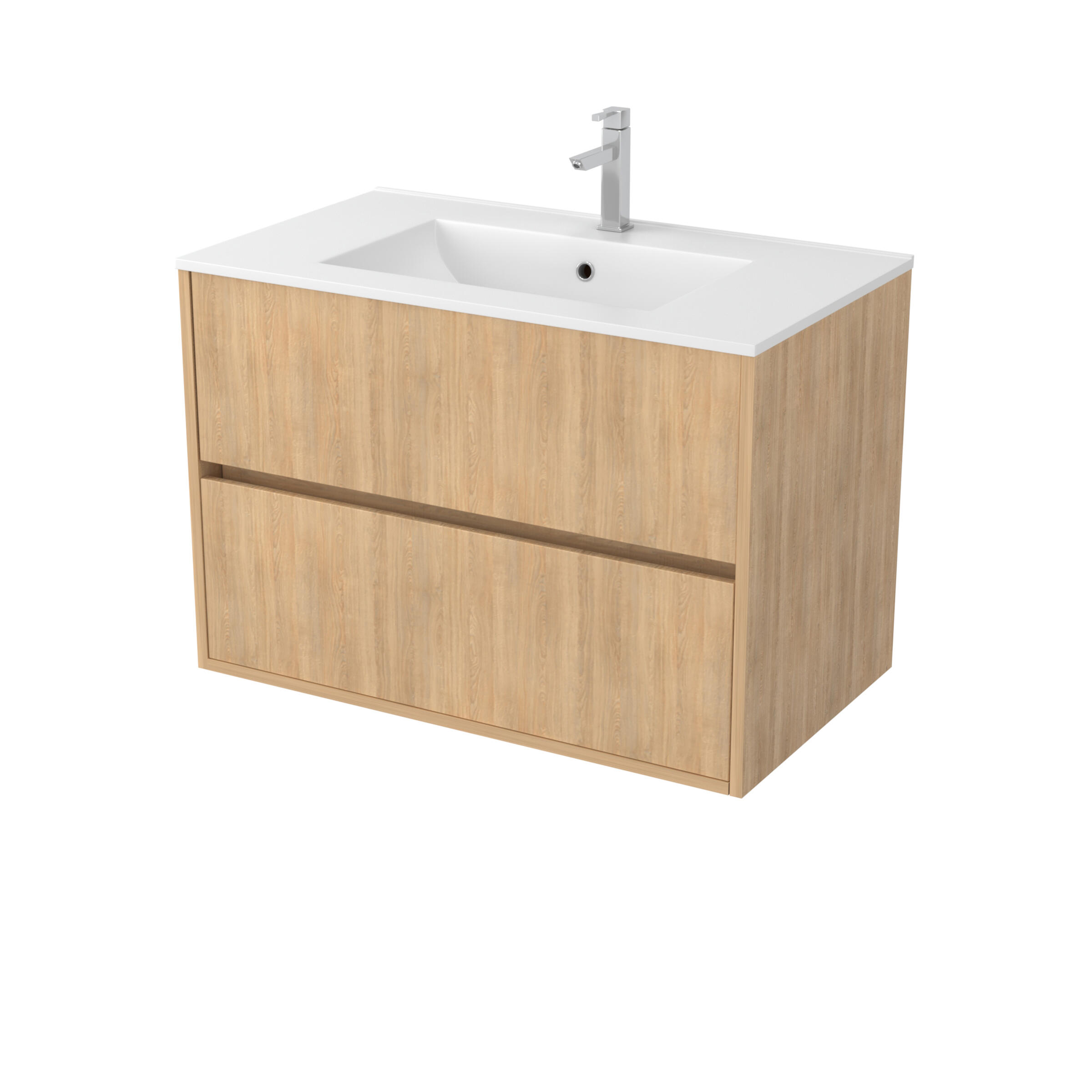 Meuble sous vasque suspendu 2 tiroirs décor chêne clair l.80 x P.45,50 x H.54 cm - ATOS - 2