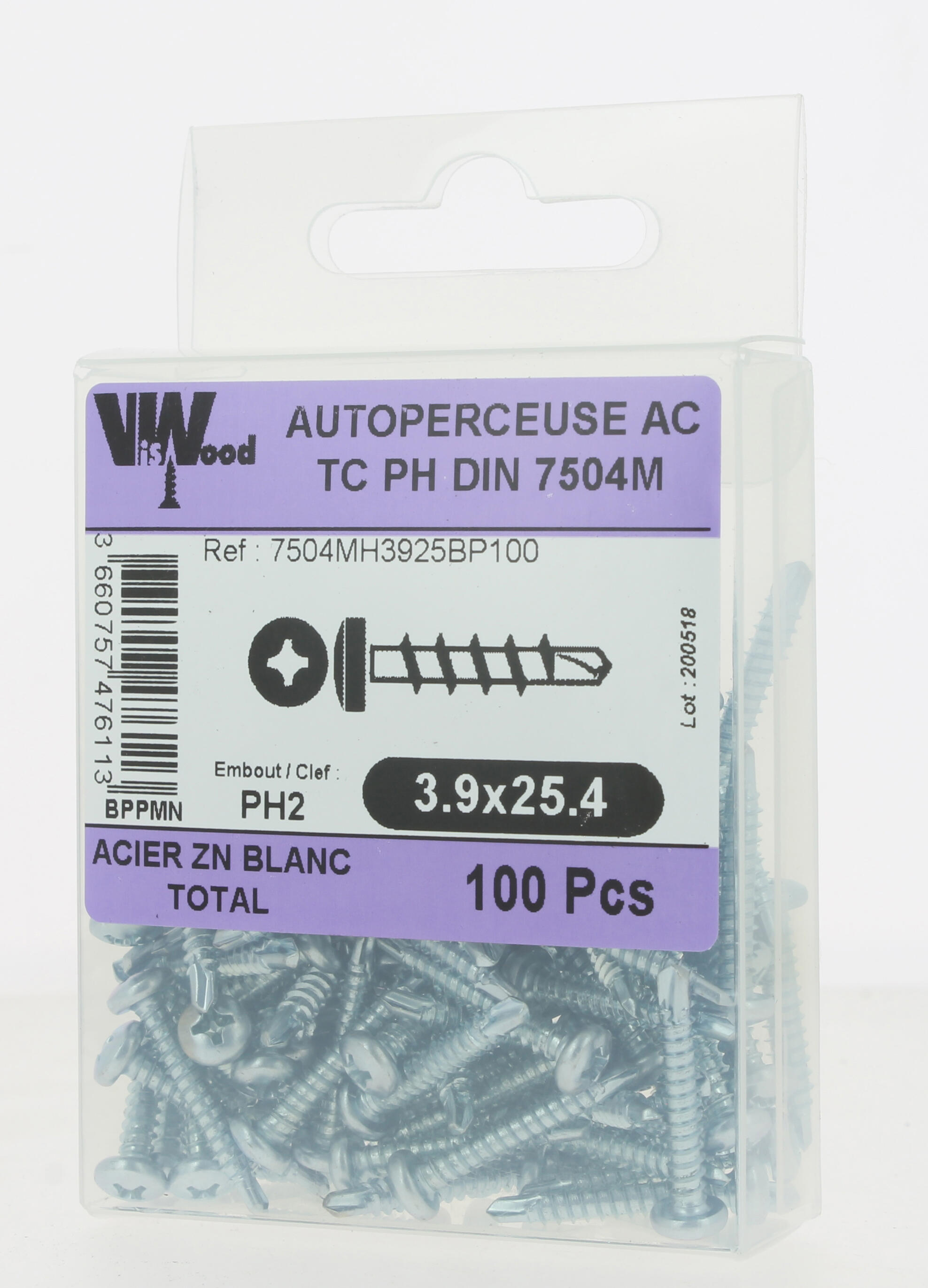Vis autoforeuse Diam. 3,9 x 25,4 mm Boîte de 100 - VISWOOD - 3