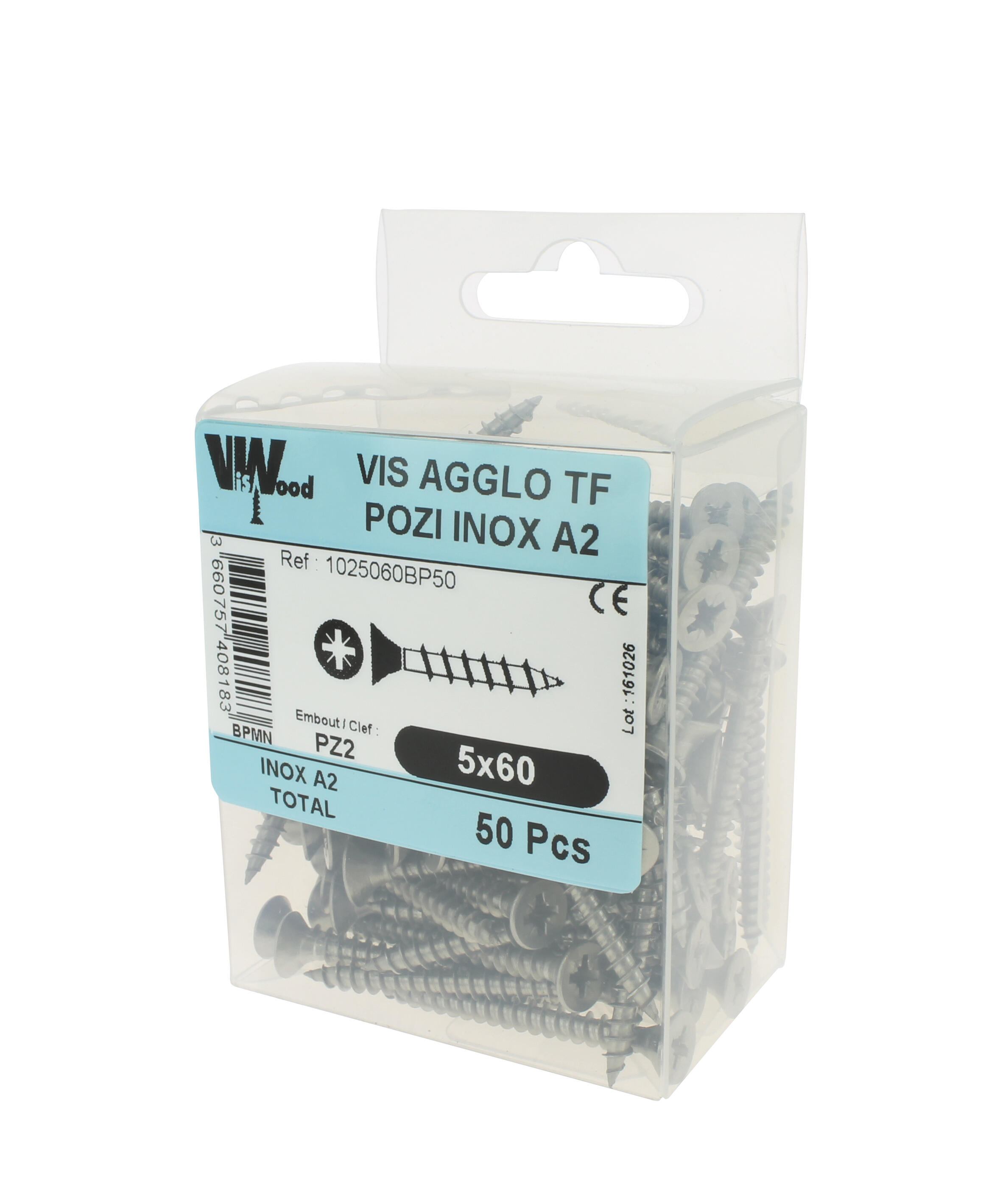 Vis bois inox A2 Diam. 5 x 60 mm Boîte de 50 - VISWOOD - 2