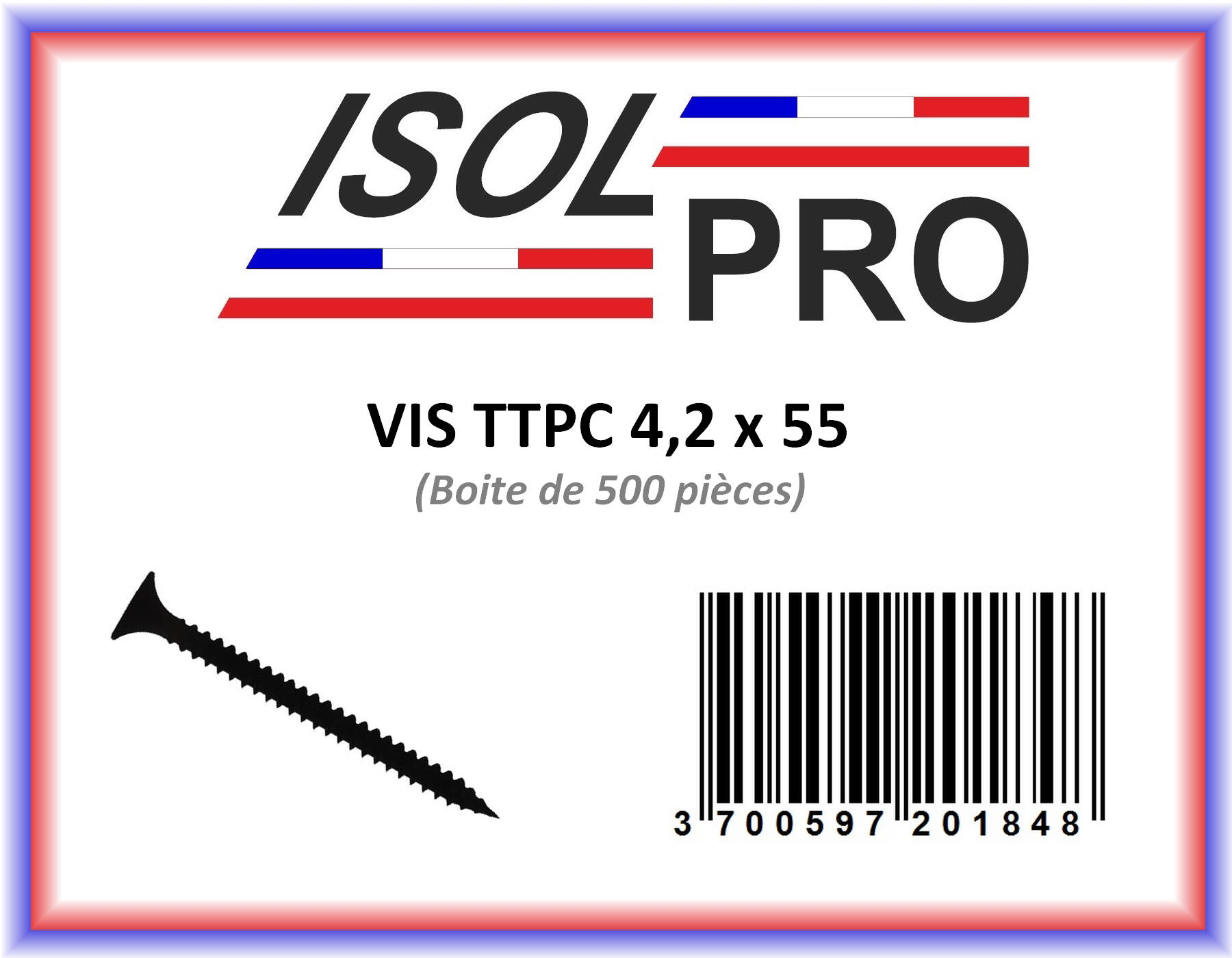 Vis Plaque de plâtre Diam. 4,2 x 55 mm Boîte de 500 - ISOLPRO - 2