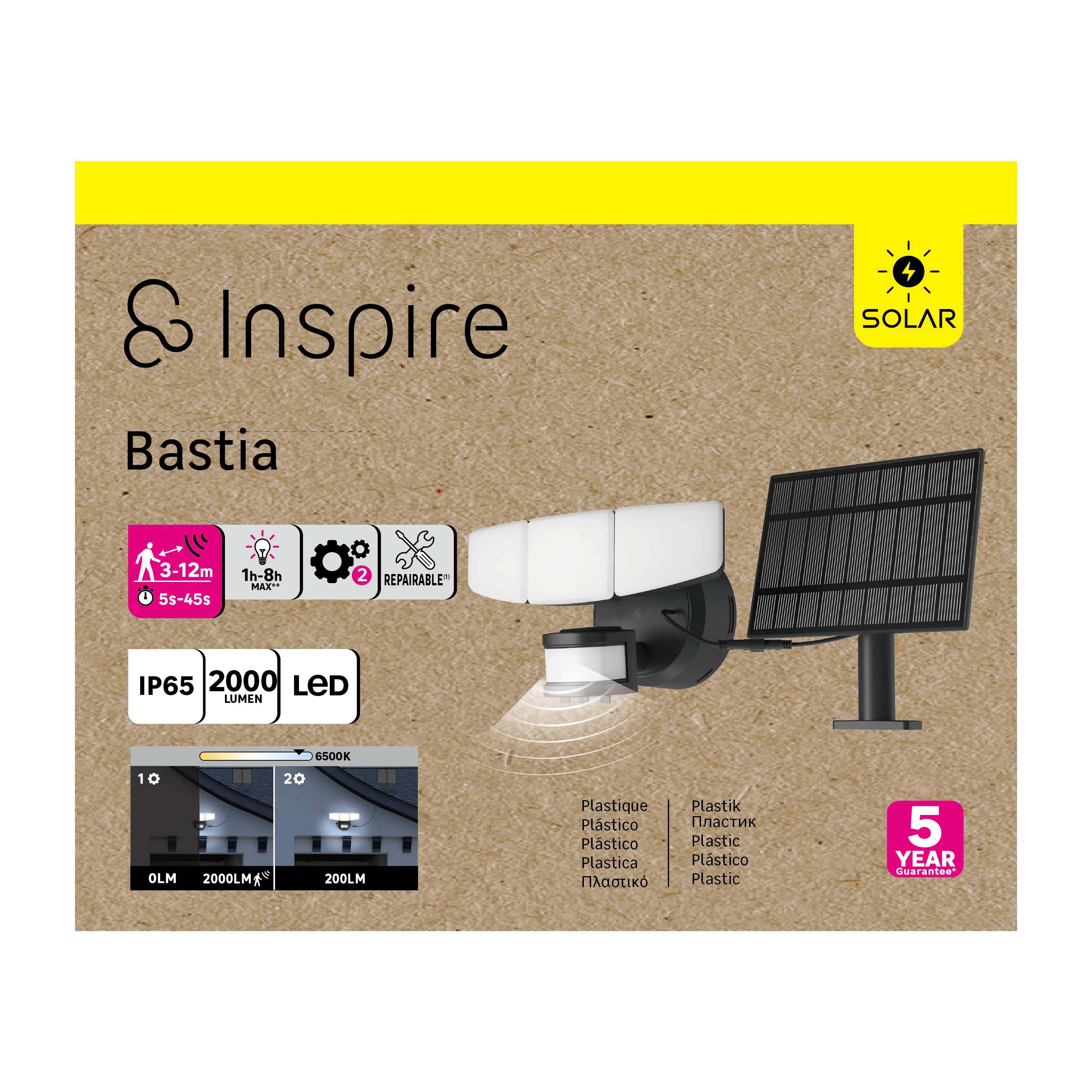 Projecteur solaire avec détecteur 2000 Lumen blanc neutre, noir Bastia INSPIRE - 8