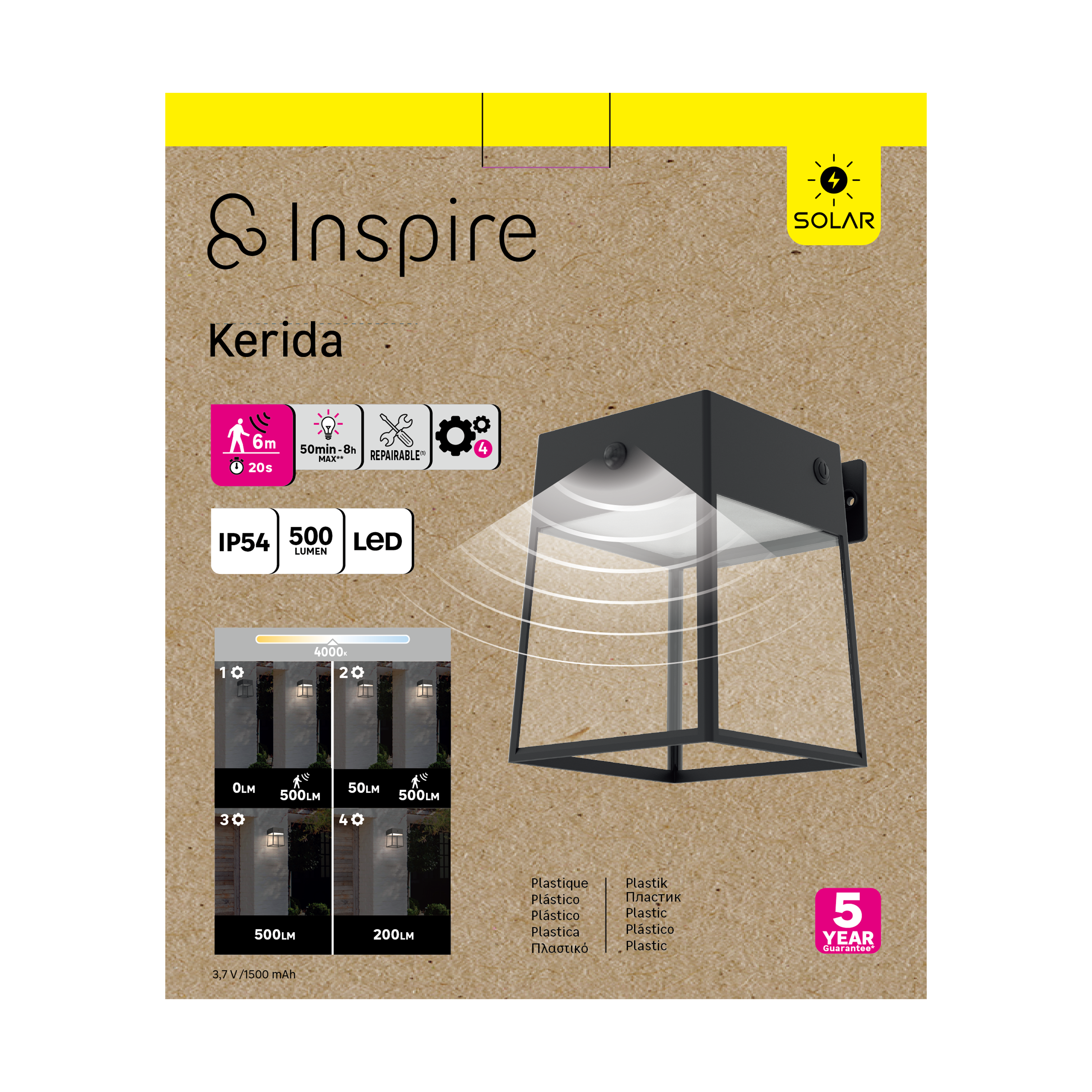 Applique solaire à détection, 500 Lumen blanc neutre, Kerida noir INSPIRE - 7