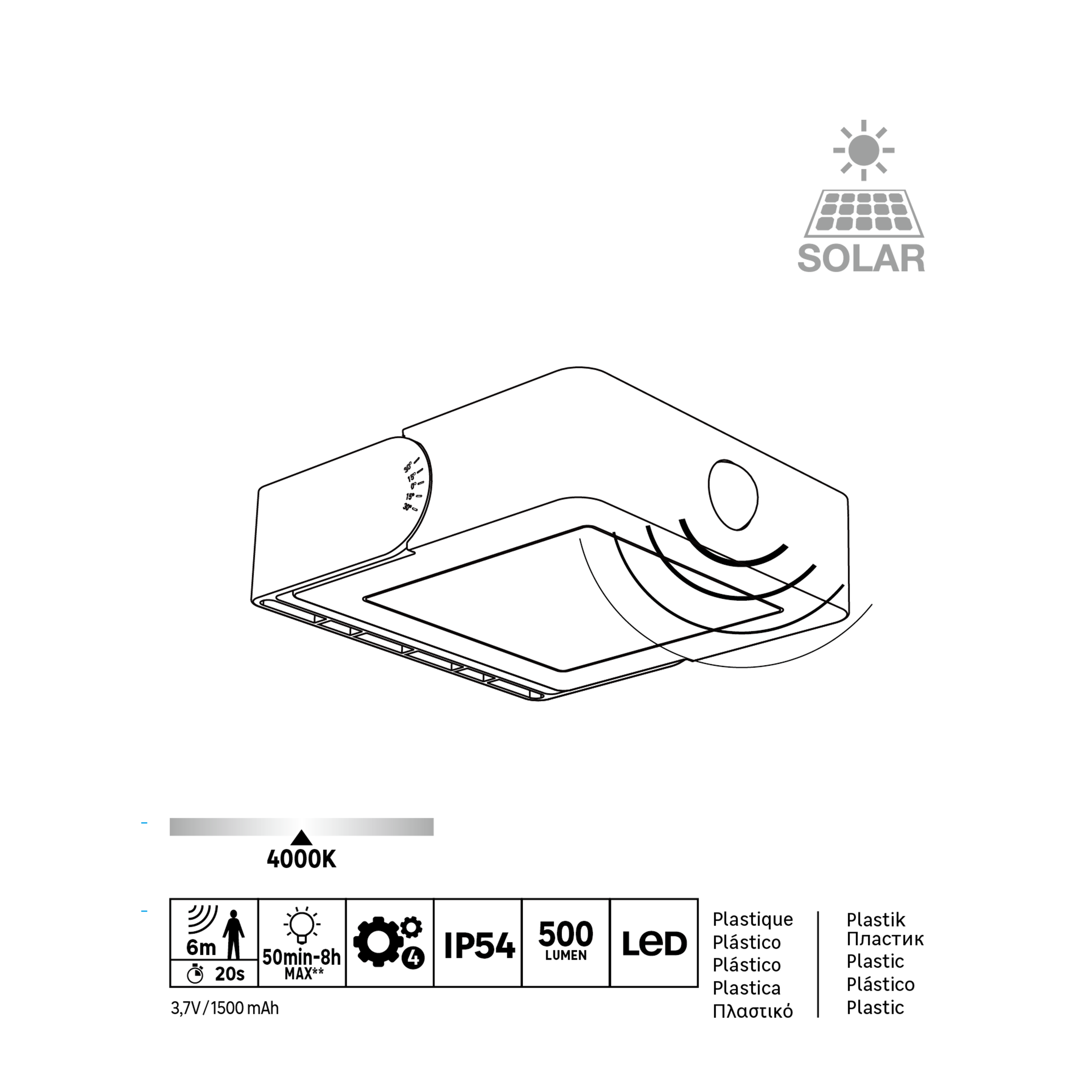 Applique solaire à détection, 500 Lumen blanc neutre, noir INSPIRE - 10