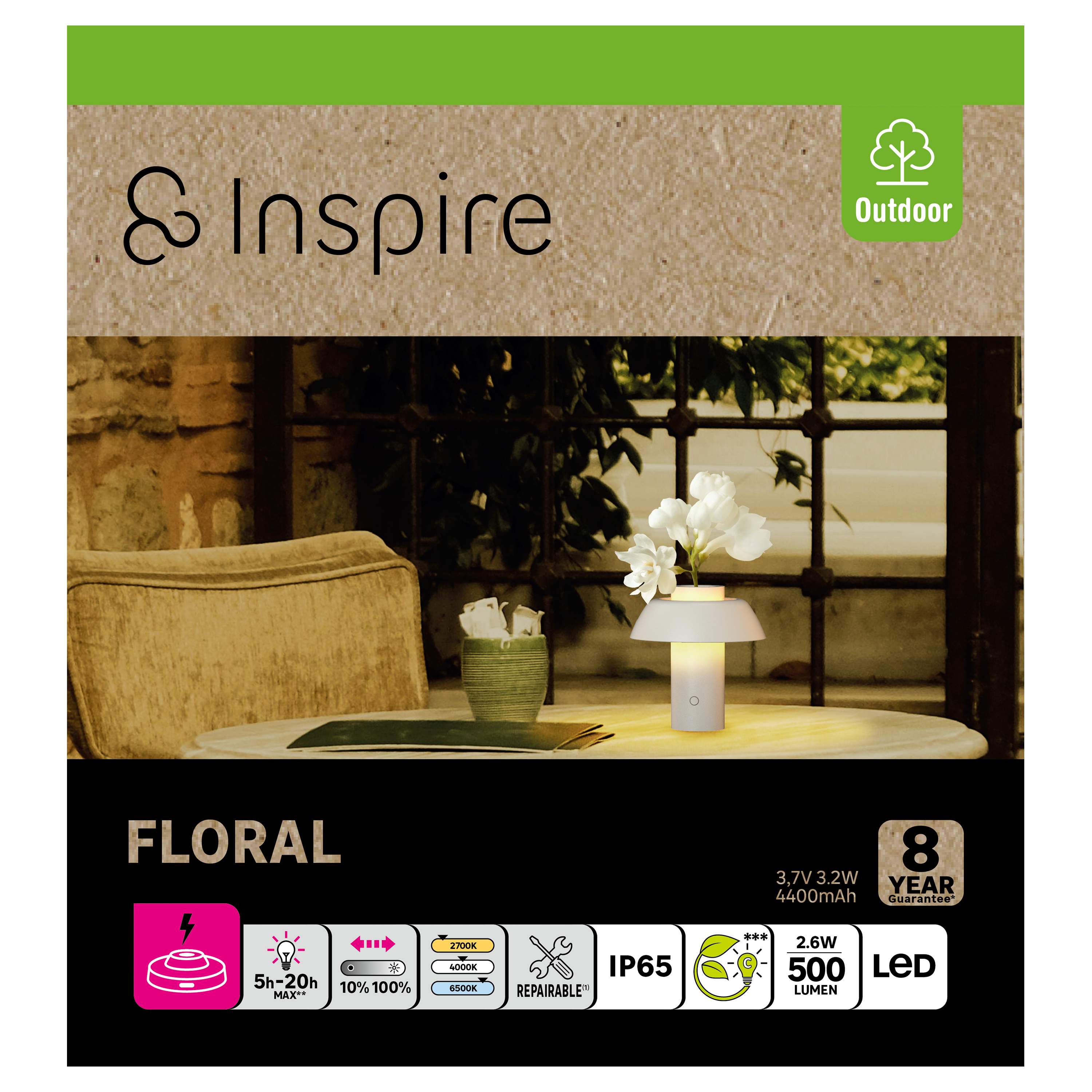 Lampe de table, 500 Lumens changement de blancs, Floral INSPIRE - 16